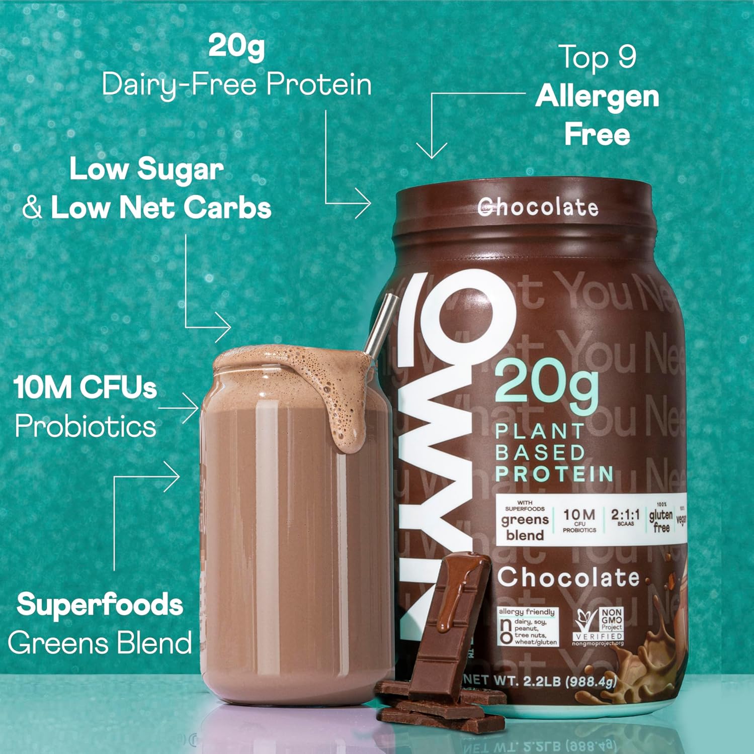 OWYN Only What You Need Chocolate Flavored Protein Powder, 20g Protein, 4g Sugar, 3g Fiber, Dairy Free, Plant Pased Protein Powder, 2LB - Image 3