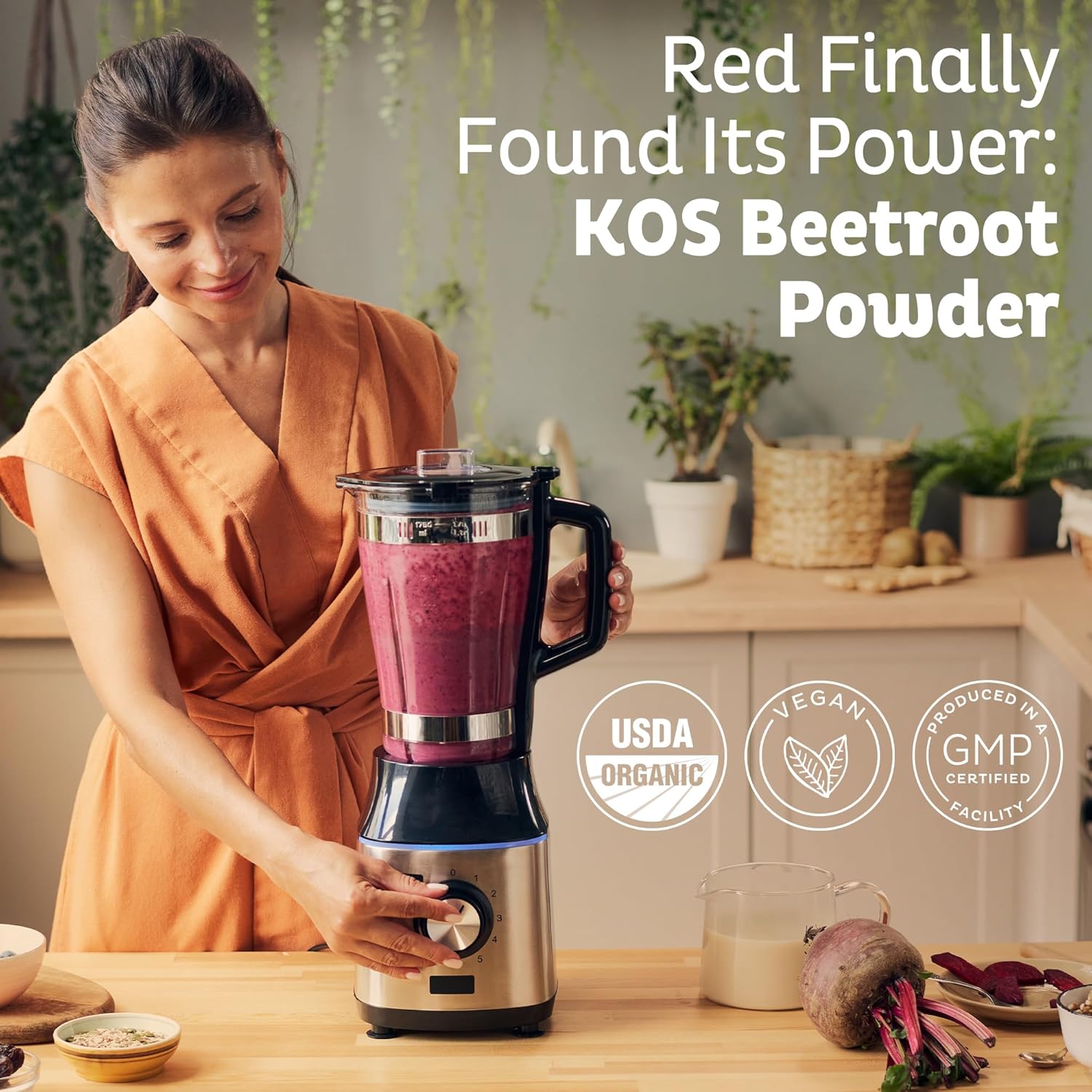 KOS Organic Beet Root Powder, USDA Organic - Natural Nitric Oxide Booster, Superfood Plant Based Beetroot Antioxidant, Supports Active Lifestyle & Healthy Circulation, Soy & Gluten-Free - 90 Servings - Image 2