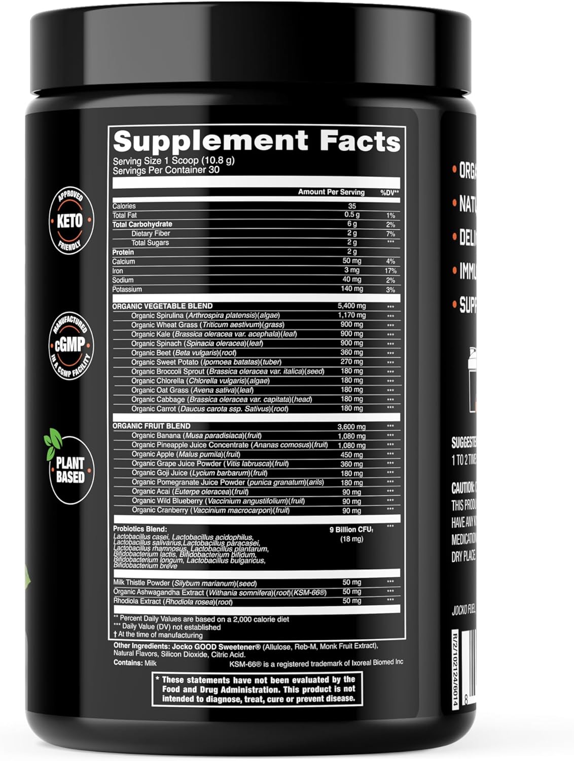 Jocko Fuel Daily Greens Powder - Premium Organic Greens Superfood Powder for Gut Health, Digestion, Bloating, Immune Support with Spirulina, Chlorella, Digestive Enzymes, & Probiotics - 30 Servings - Image 2