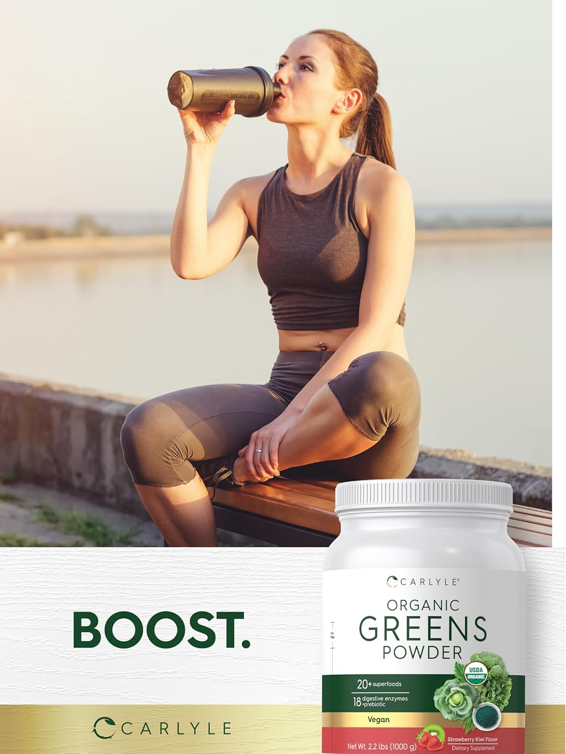 Carlyle Organic Greens Powder | 35.2 oz Supplement | Strawberry Kiwi Flavor | Relieves Occasional Gas, Discomfort & Bloating | with 20+ Superfoods, and Prebiotics | Vegan, Non-GMO and Gluten Free - Image 6