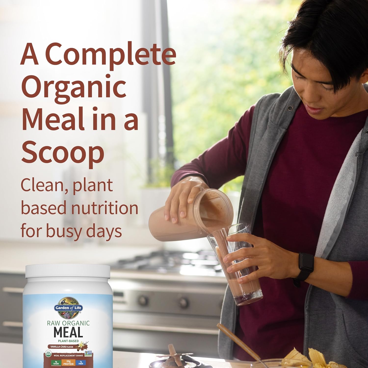 Garden of Life Meal Replacement Shakes, Vegan Protein Powder, Raw Organic Meal, Vanilla Chai Powder with Plant Based Pea Protein, Sprouts, Greens, Probiotics, Dairy Free 14 Servings - Image 2