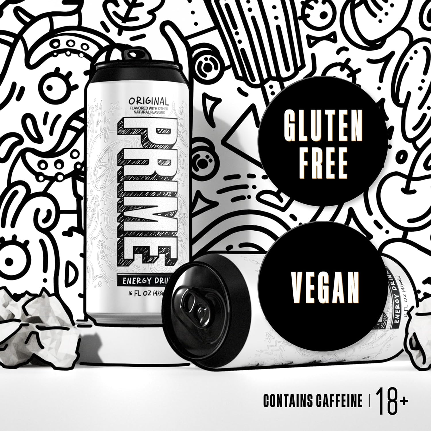 PRIME Energy ORIGINAL, Sugar Free Energy Drink, 200mg Caffeine and 355mg of Electrolytes for Hydration, Low Calorie, Vegan, Gluten Free, 16 Fluid Ounce, 12 Pack - Image 5
