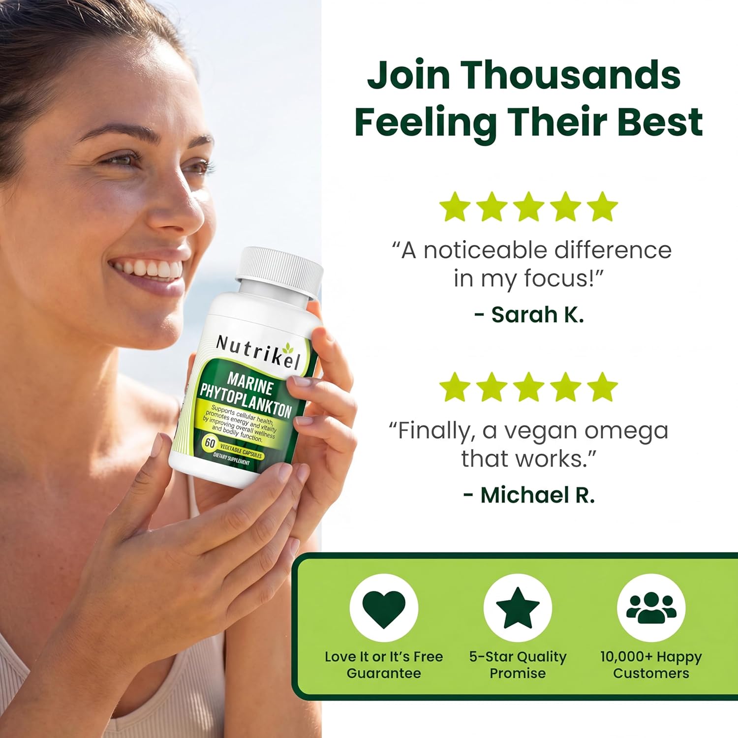 Marine Phytoplankton Omega 3 Supplement – Plant-Based Algae Capsules for Energy, Focus & Cellular Support – Vegan Superfood for Brain, Heart & Skin Health – 1,000mg – 60 Vegan Capsules - Image 6