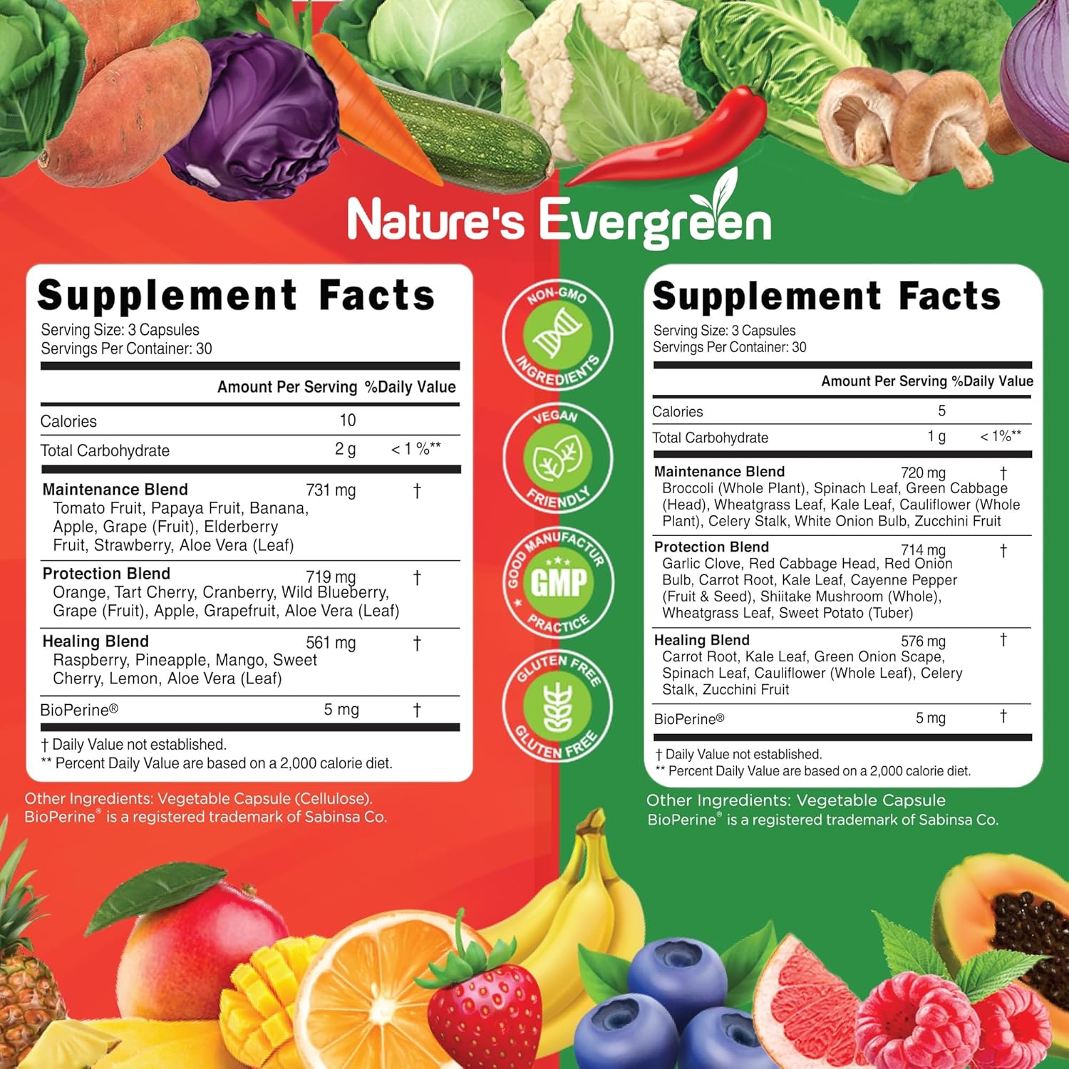 Fruits and Veggies Supplement - Nature Fruits and Vegetables Supplements - Vegan, Non GMO, Soy Free, Superfood Vitamins & Minerals Nutritional Balance - (Total 180 Capsules - Pack of 2) Made in USA - Image 2