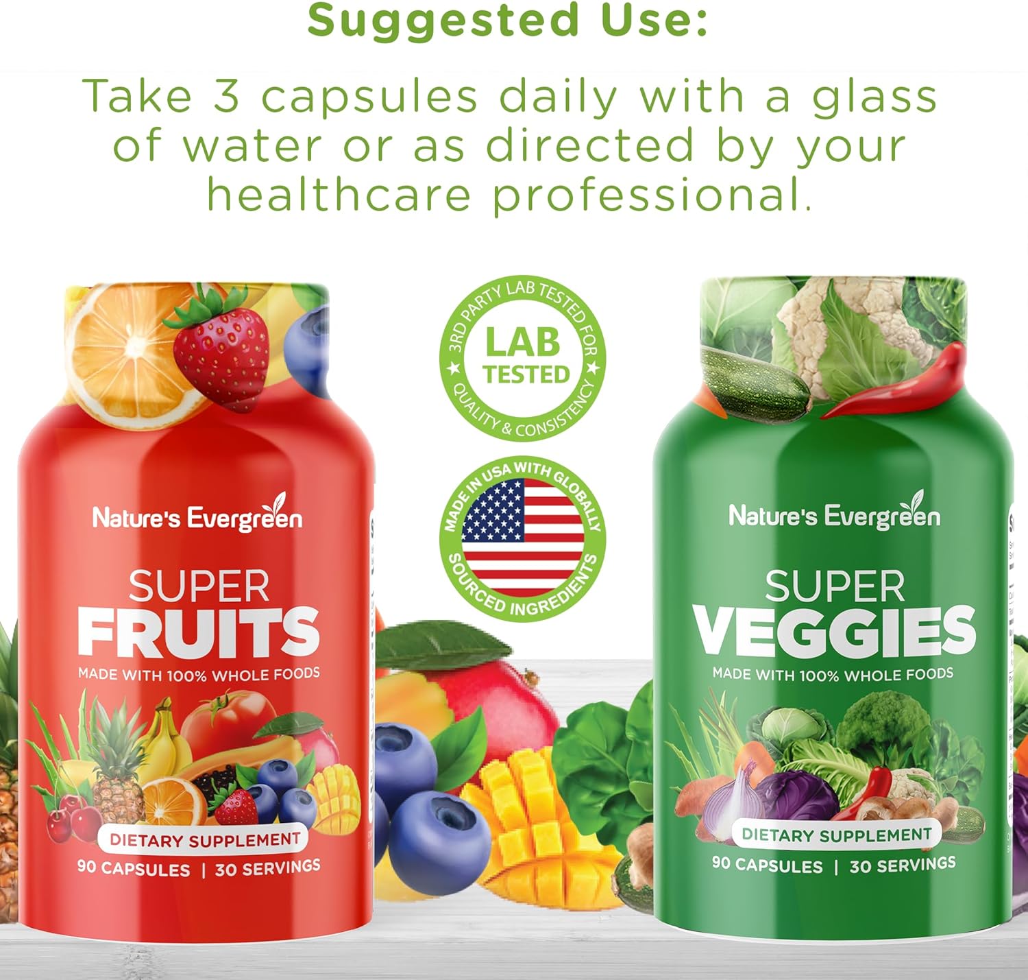 Fruits and Veggies Supplement - Nature Fruits and Vegetables Supplements - Vegan, Non GMO, Soy Free, Superfood Vitamins & Minerals Nutritional Balance - (Total 180 Capsules - Pack of 2) Made in USA - Image 6