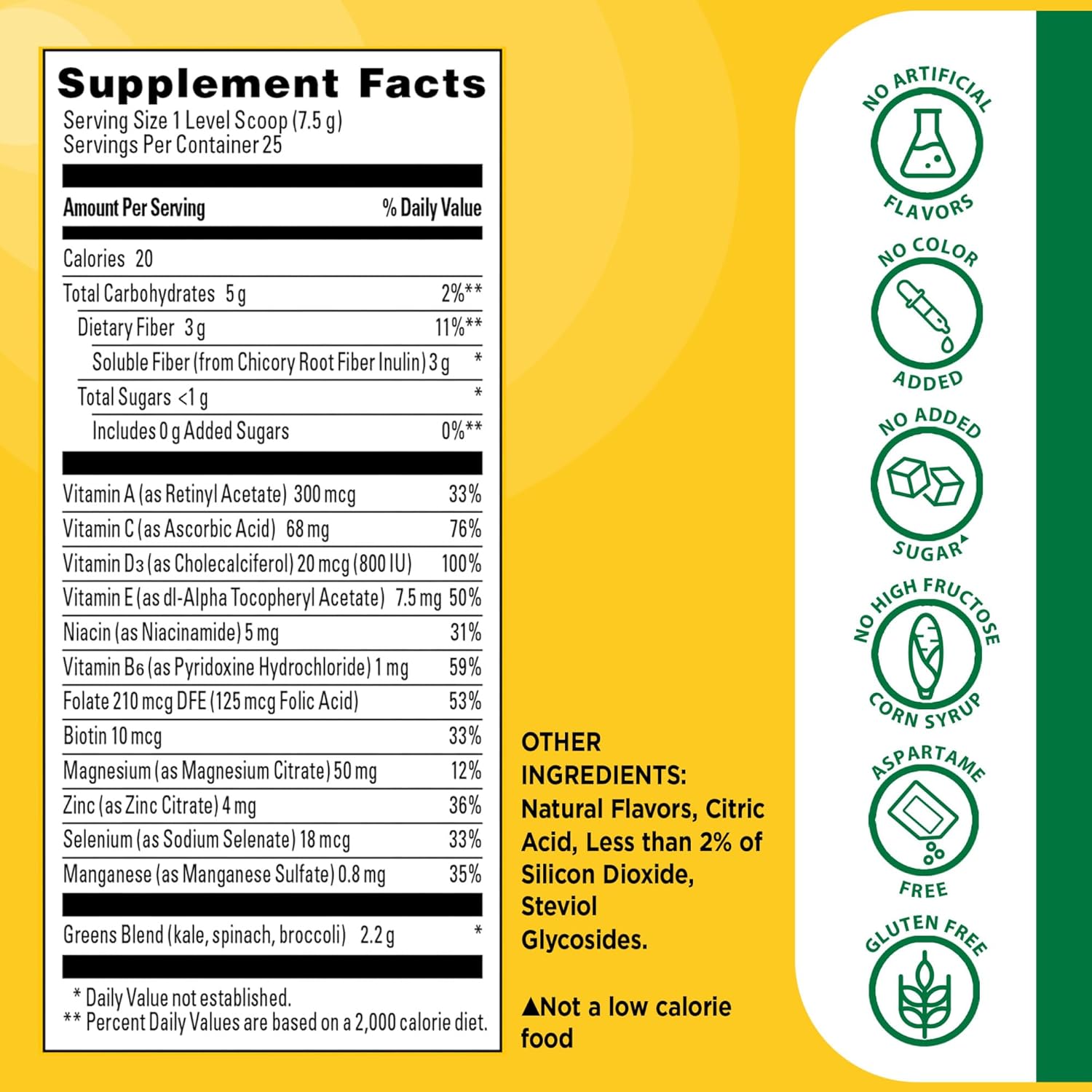 Nature Made Super Greens Powder with Prebiotic Fiber Drink Mix, Made with 1 Cup Veggies Per Serving, Fiber Supplement + Vitamins and Minerals, 25 Day Supply - Image 2