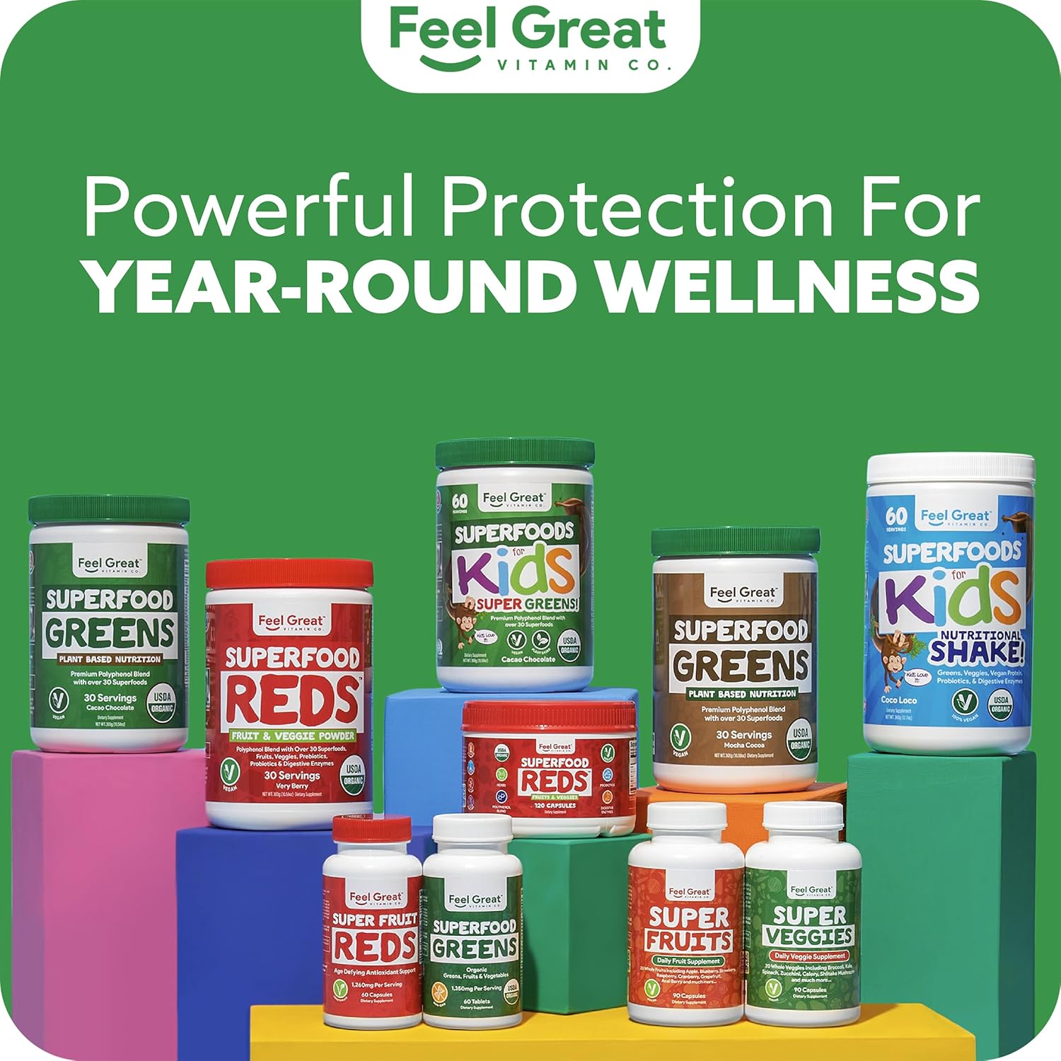 Feel Great Organic Superfood Greens Powder - Cocoa Chocolate | Fruit & Vegetable Supplement | Over 20 Greens, Fruits & Veggies, Fiber, Probiotics & Digestive Enzymes | 30 Servings - Image 8