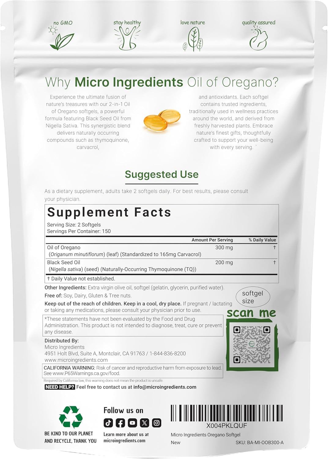 Micro Ingredients Oil of Oregano Softgels, 300 Count | 2 in 1 Formulated with Black Seed Oil | 4X Strength Carvacrol & Thymoquinone | Plant Based, Non-GMO - Image 7