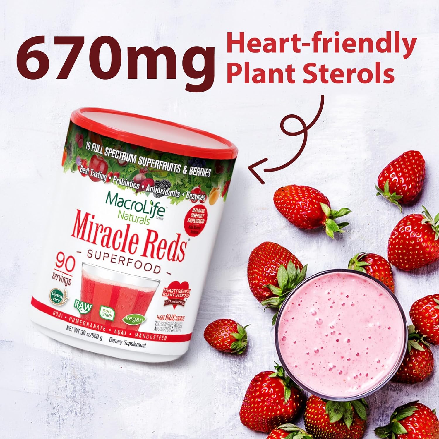 MacroLife Naturals Miracle Reds Superfood Powder 19 Blended Fruit & Berry Polyphenols Enzymes Probiotics & Antioxidants Supplement - Raw Non-GMO & Vegan Whole Food Vitamins - 30oz - 90 Servings - Image 6