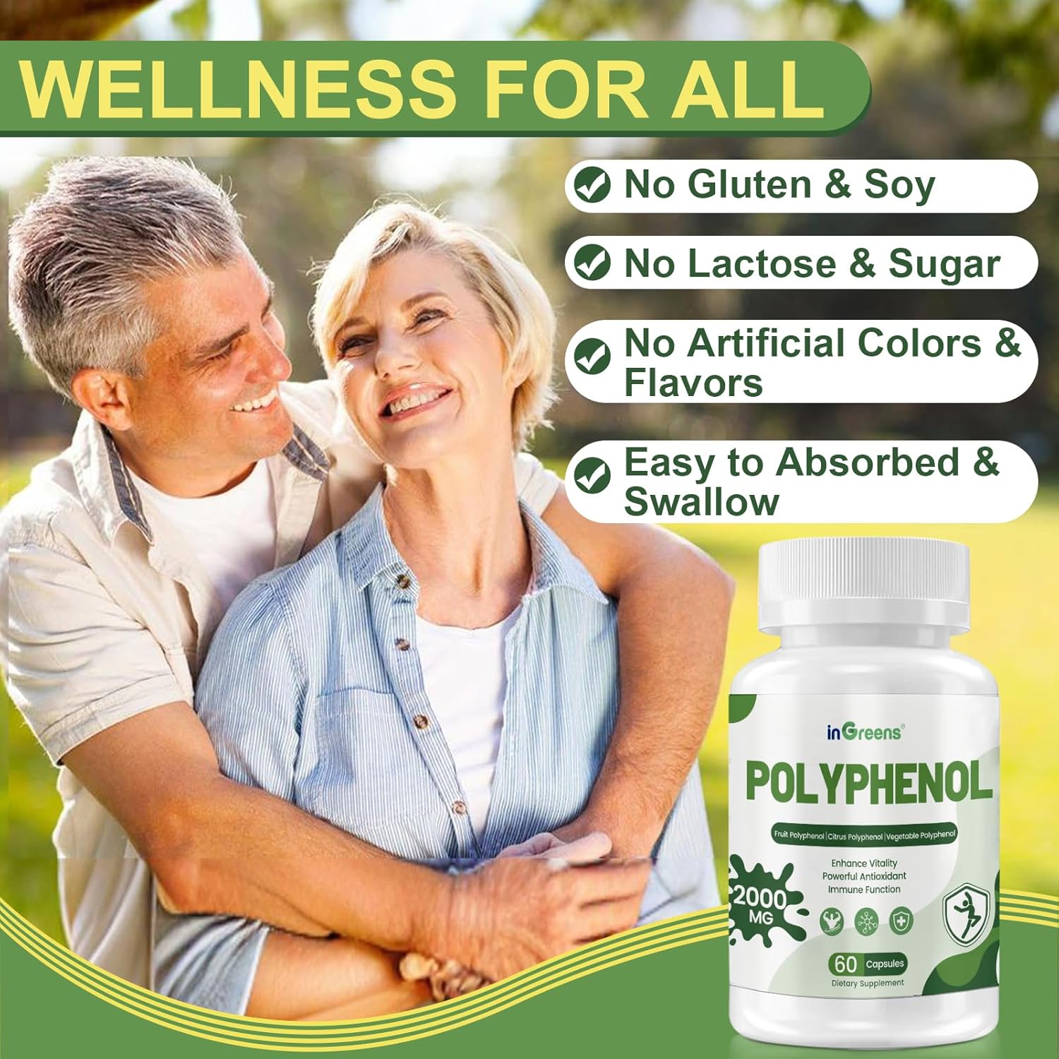 inGreens 25-in-1 Polyphenols Supplement, 2000MG Powerful Antioxidants & Polyphenol for Age Defense, Polyphenol Superfood, Quercetin, Resveratrol, Plant-Based & Energy, Immune Support, 120 Capsules - Image 5