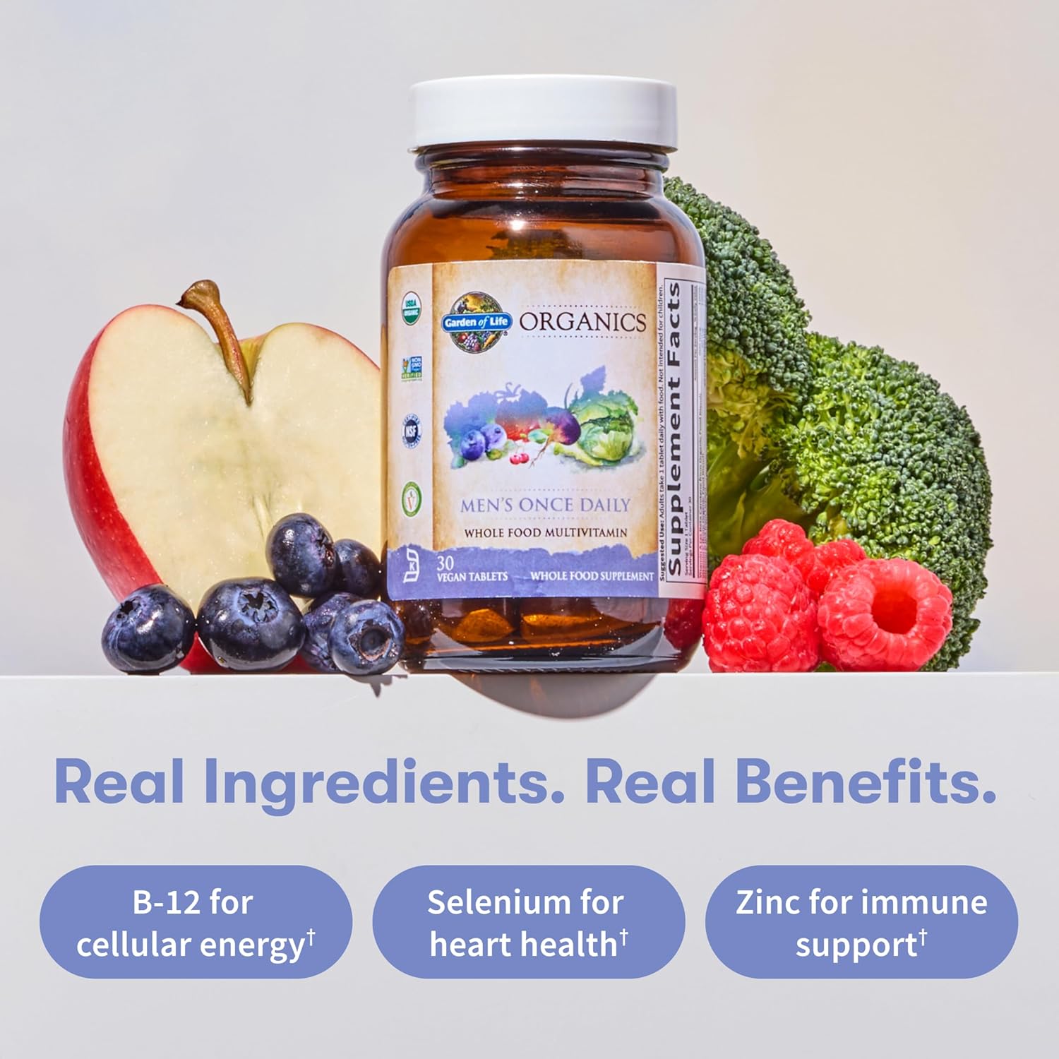 Garden of Life Once Daily Whole Food Multivitamin for Men, Organic Mens Vitamins & Minerals, Vitamin C, Zinc, Vegan, for Health & Well-Being, 60 Tablets - Image 3