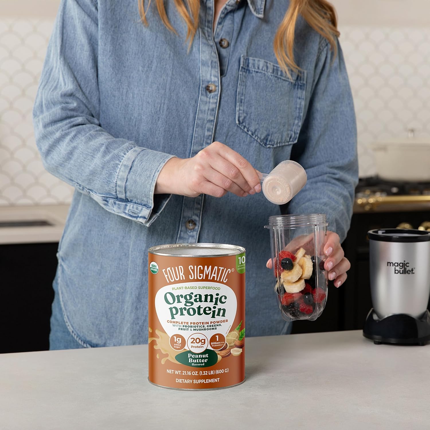 Four Sigmatic Organic Plant-Based Protein Powder | Clean Vegan Protein Elevated with Lion’s Mane, Chaga, Cordyceps and More for Brain Function and Immune Support | Peanut Butter, 21.16 oz - Image 7
