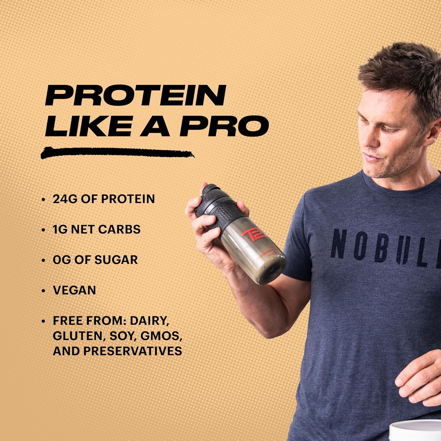TB12 Plant Based Protein Powder by Tom Brady, 24g of Vegan Pea Protein, Low Sugar, Low Carb, Non-GMO, Keto Friendly, Paleo, Sugar Free, Vanilla Flavor (30 Servings/2.12lbs) - Image 3