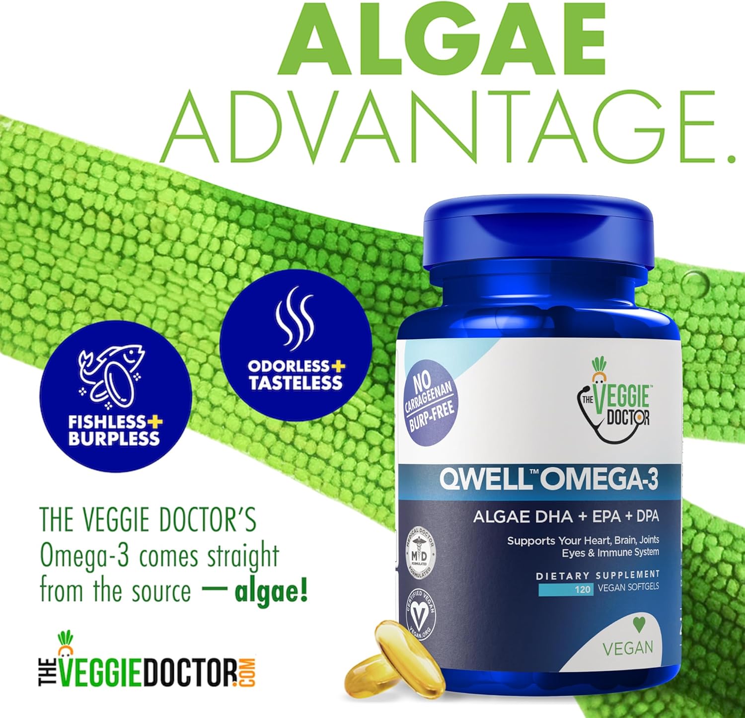 Vegan Omega 3 Supplement – Algae Omega 3 with DHA EPA DPA – Vegan Capsules from Algal – Fish Oil Alternative – Plant-Based Algae Oil Formula – Non-GMO, Carrageenan-Free (120 Capsules, 2 Month Supply) - Image 3