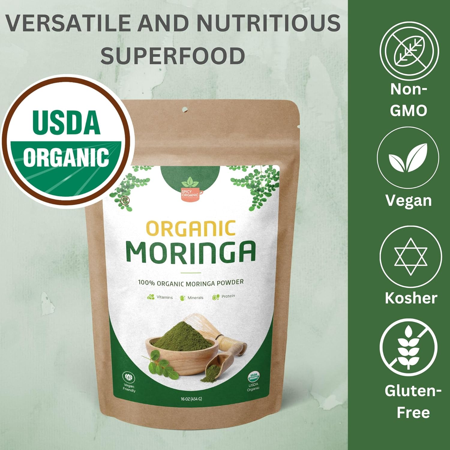 Organic Moringa Leaf Powder – USDA Certified Green Superfood | Natural Energy & Immune Support – Vegan, Non-GMO, Gluten-Free – Pure Raw Moringa for Smoothies, Teas, Cooking – 8oz Resealable Pouch - Image 8