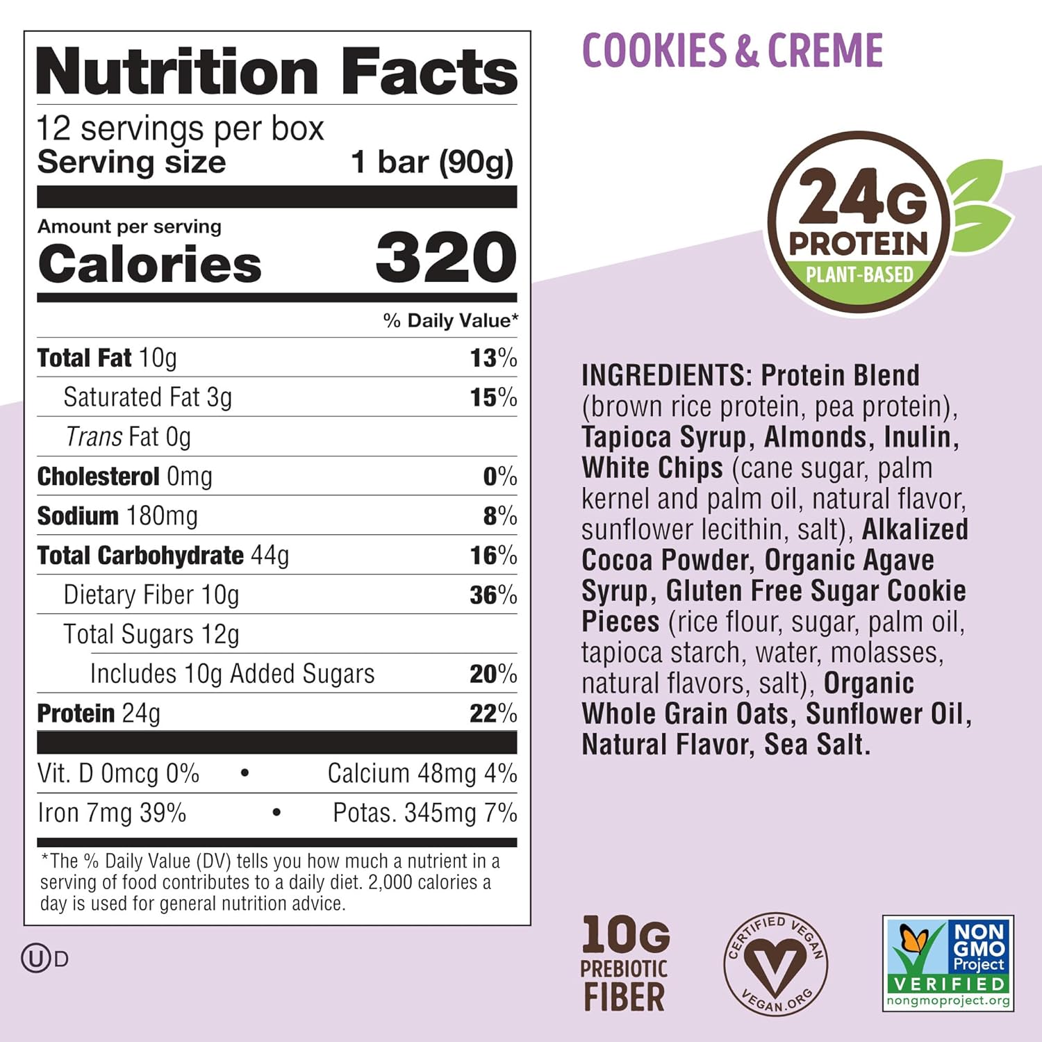 Lenny & Larry's Cookie-fied BIG BAR – Cookies and Creme Vegan Protein Bars 12x90g – Healthy Snacks, 24g Plant Protein & 10g Prebiotic Fiber – Gluten-Free Power Bar & Vegan - Image 5