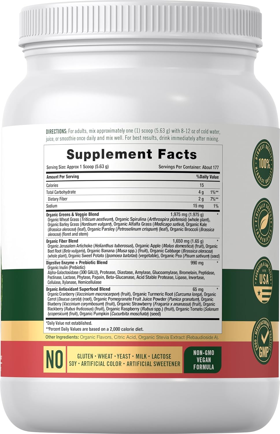Carlyle Organic Greens Powder | 35.2 oz Supplement | Strawberry Kiwi Flavor | Relieves Occasional Gas, Discomfort & Bloating | with 20+ Superfoods, and Prebiotics | Vegan, Non-GMO and Gluten Free - Image 2