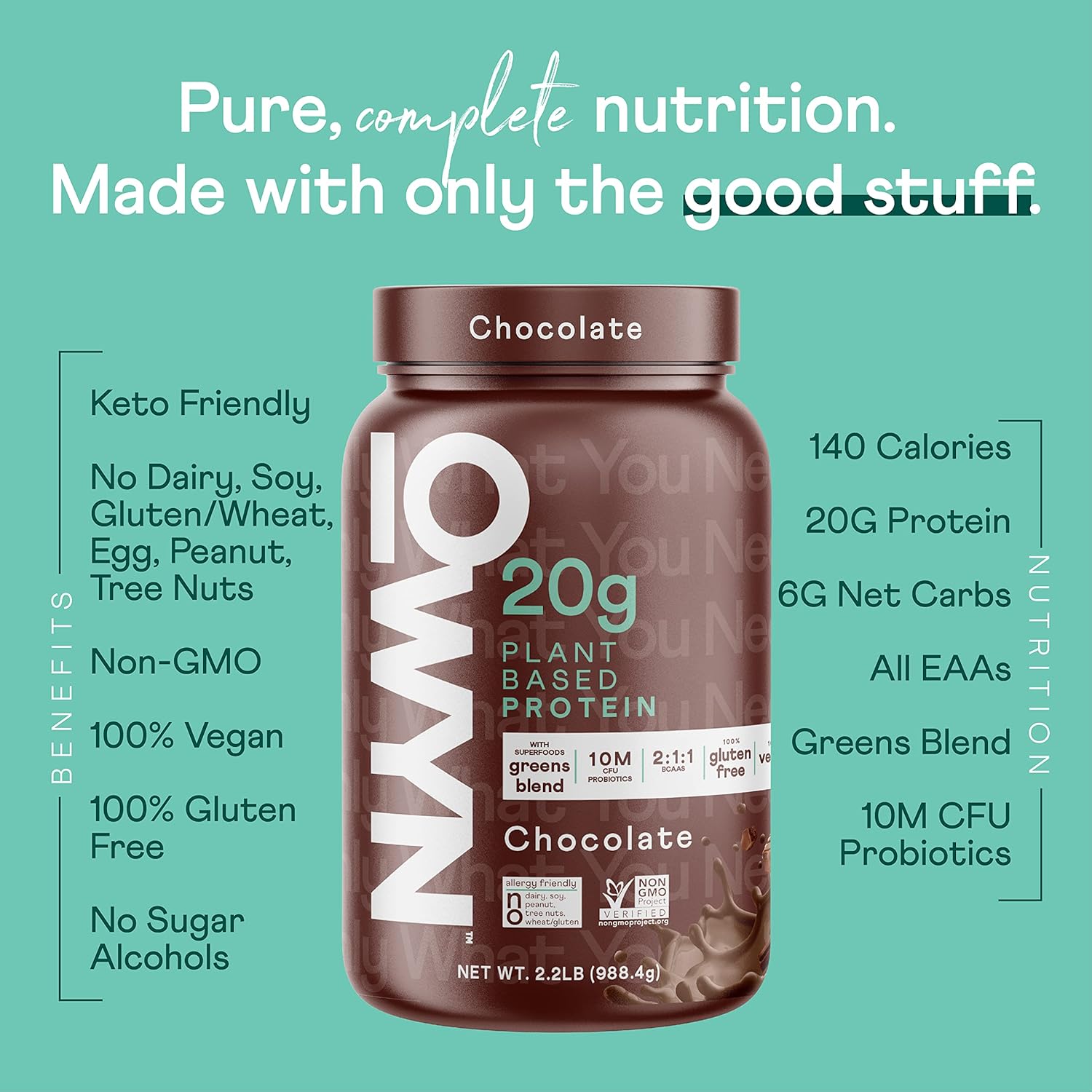 OWYN Only What You Need Chocolate Flavored Protein Powder, 20g Protein, 4g Sugar, 3g Fiber, Dairy Free, Plant Pased Protein Powder, 2LB - Image 2
