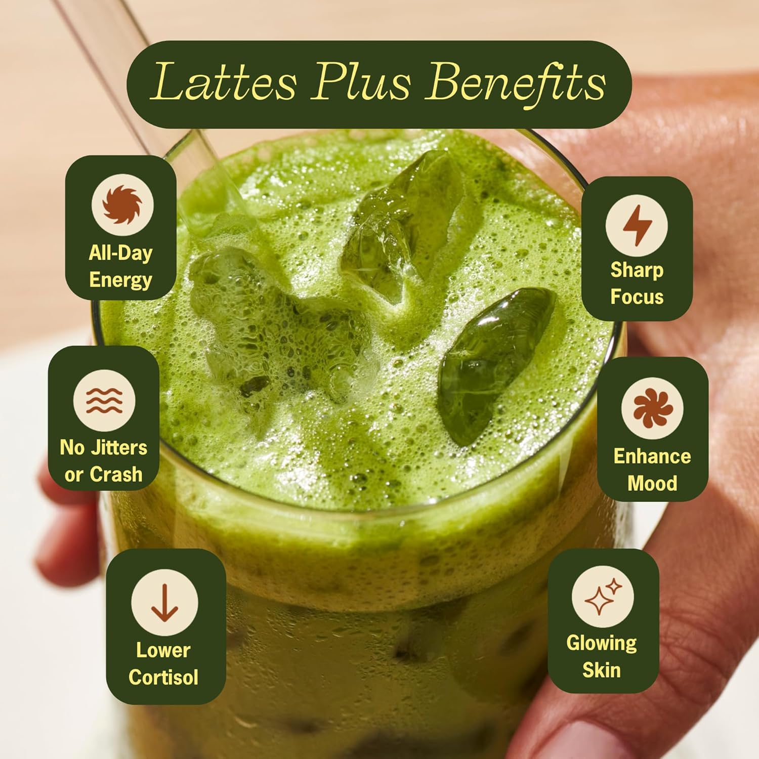 Clevr Matcha SuperLatte, Instant Ceremonial Grade, Superfood Powder Blend with Lions Mane, Reishi Mushroom, Coconut Cream, Ashwagandha, Serve Hot or Iced, (14 Lattes) - Image 4