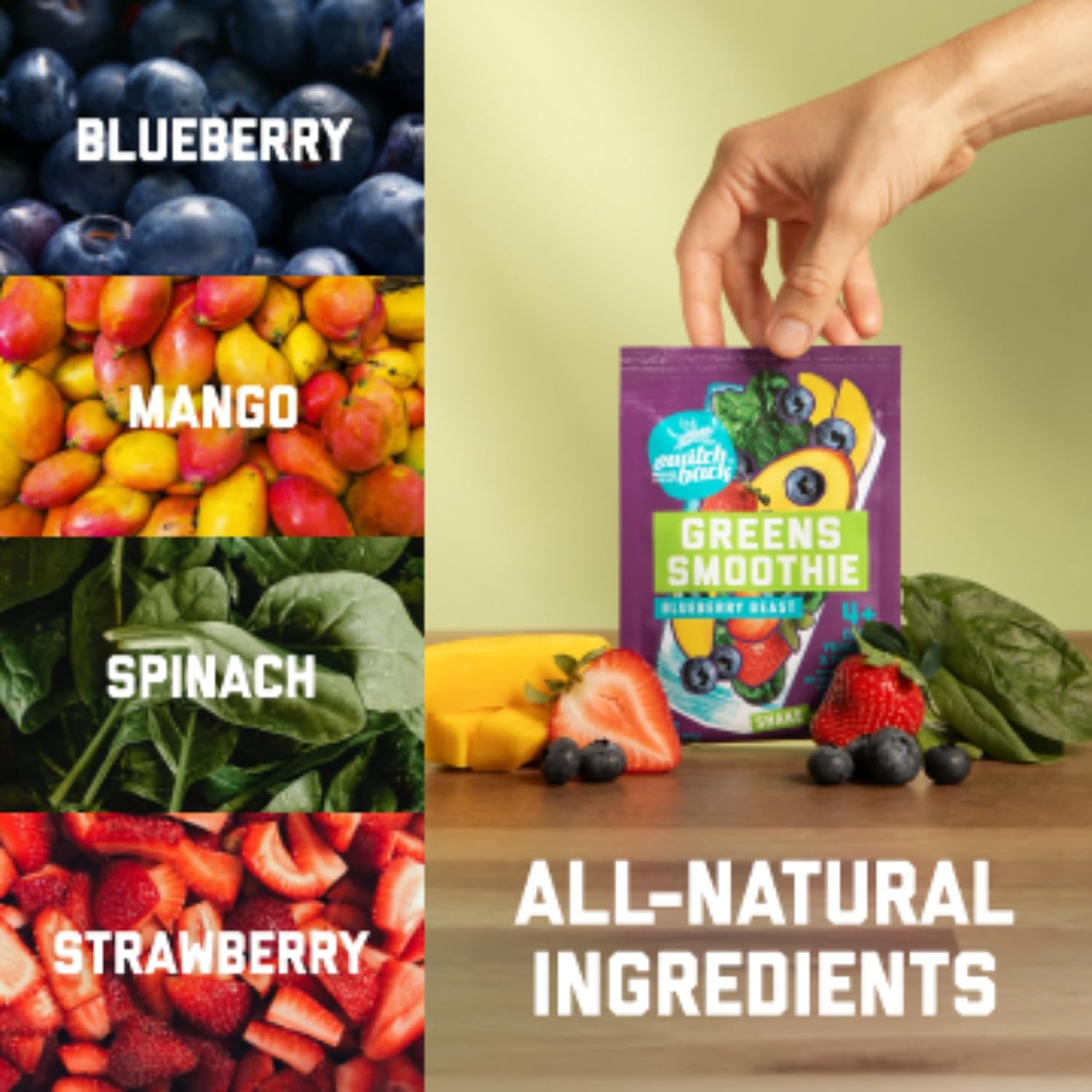 Switchback Smoothie Mix - Blueberry Beast - Banana-Free Freeze-Dried Fruit & Veggie Powder Drink - No Blender Needed - Vegan, Gluten-Free, No Added Sugar - Whole-Food Nutrition - Just Shake & Go (7 Pack) - Image 3