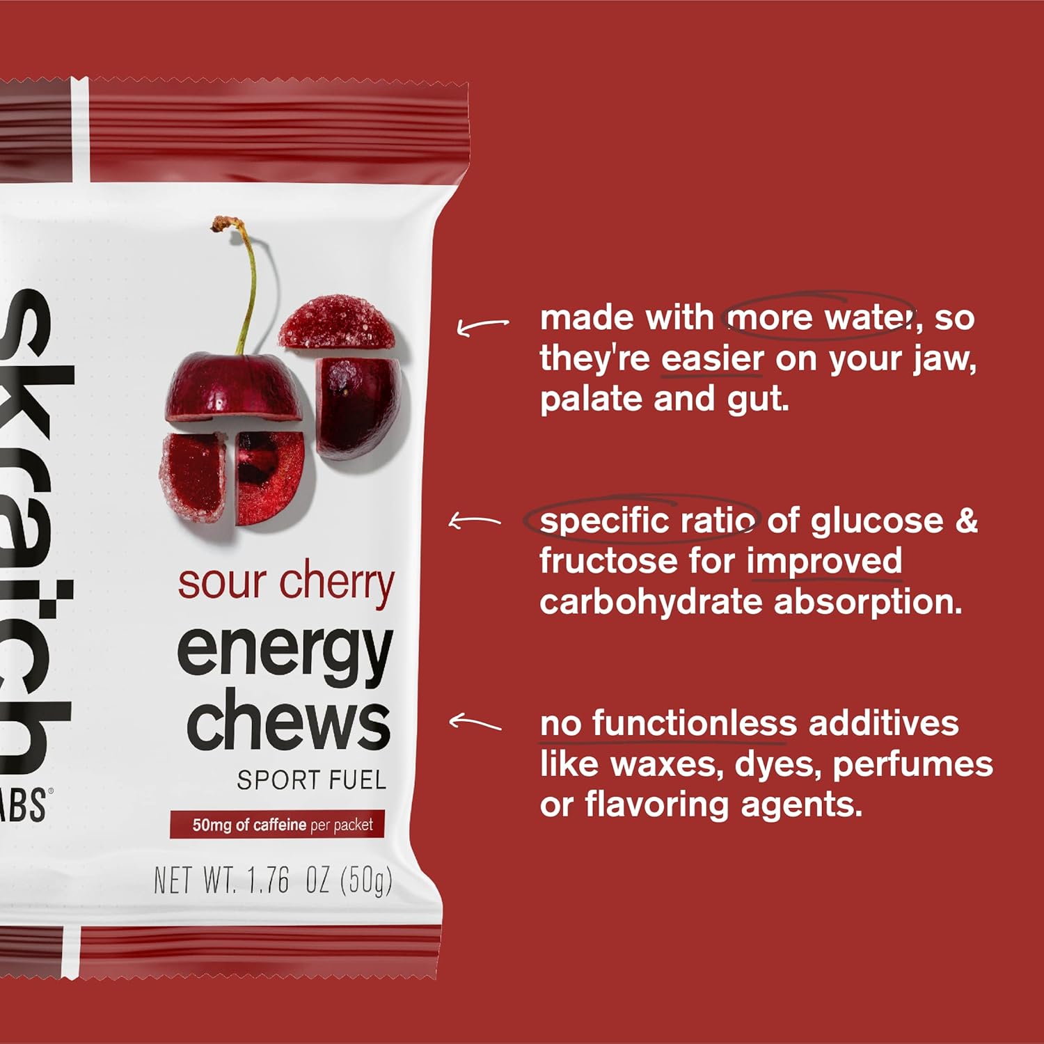 Skratch Labs Energy Chews with 50mg Caffeine | Caffeinated Gummies for Running, Cycling & Endurance Quick Carbs, Easy to Digest | Sour Cherry 10 Pack | Gluten Free, Vegan - Image 9