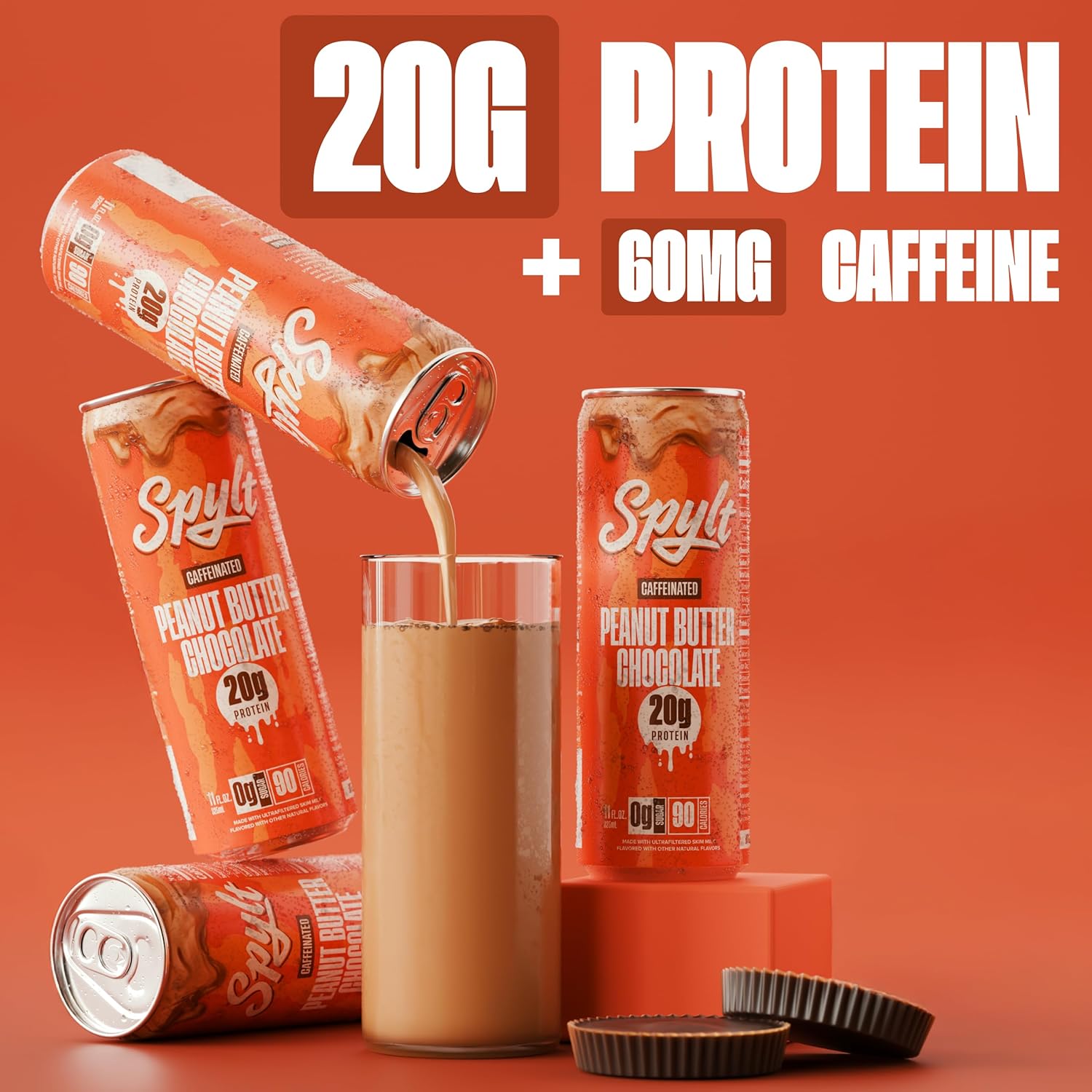 Spylt High Protein Peanut Butter Chocolate Milk with 60mg Caffeine & 20g Protein - 90 Calories, Ready to Drink, Sugar Free, Lactose Free Milk, Perfect for Workout Recovery & Afternoon Pick Me Up - 12 Count - Image 4