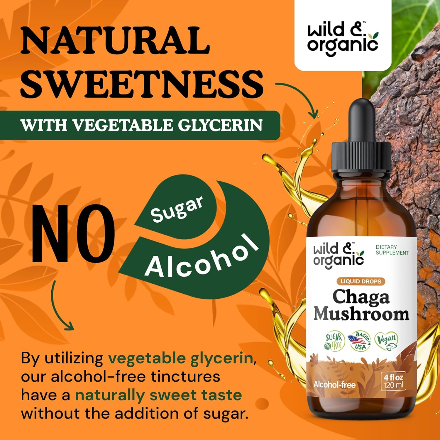 Wild & Organic Chaga Mushroom Drops - Immune Support with Chaga Extract - Liquid Mushroom Supplement for Immunity - Vegan, Sugar & Alcohol-Free Tincture - 4 fl oz - Image 6