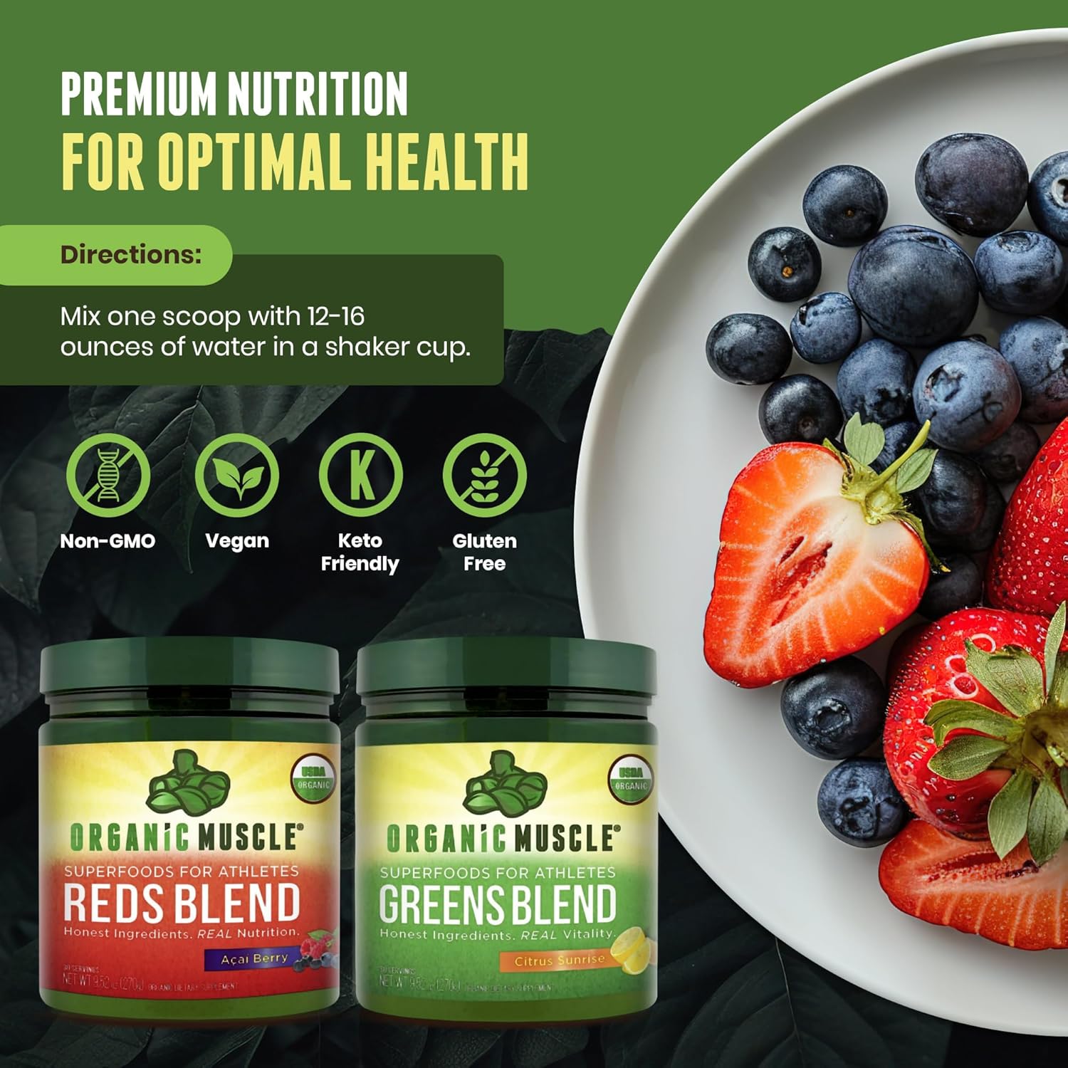 Organic Muscle Super Greens Powder superfood Supplement | USDA Certified Organic with Spirulina, Chlorella, Matcha, Probiotics | Plant Based, Vegan, Keto, Non-GMO | Lemon Flavor, 30 Servings - Image 3