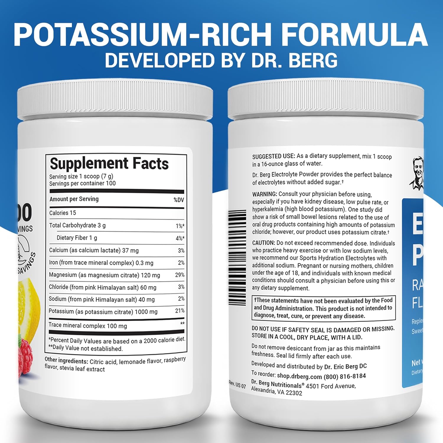 Dr. Berg Zero Sugar Hydration Keto Electrolyte Powder - Enhanced w/ 1000 mg of Potassium & Real Pink Himalayan Salt (NOT Table Salt) - Raspberry & Lemon Flavor Hydration Drink Supplement, 100 Servings - Image 2