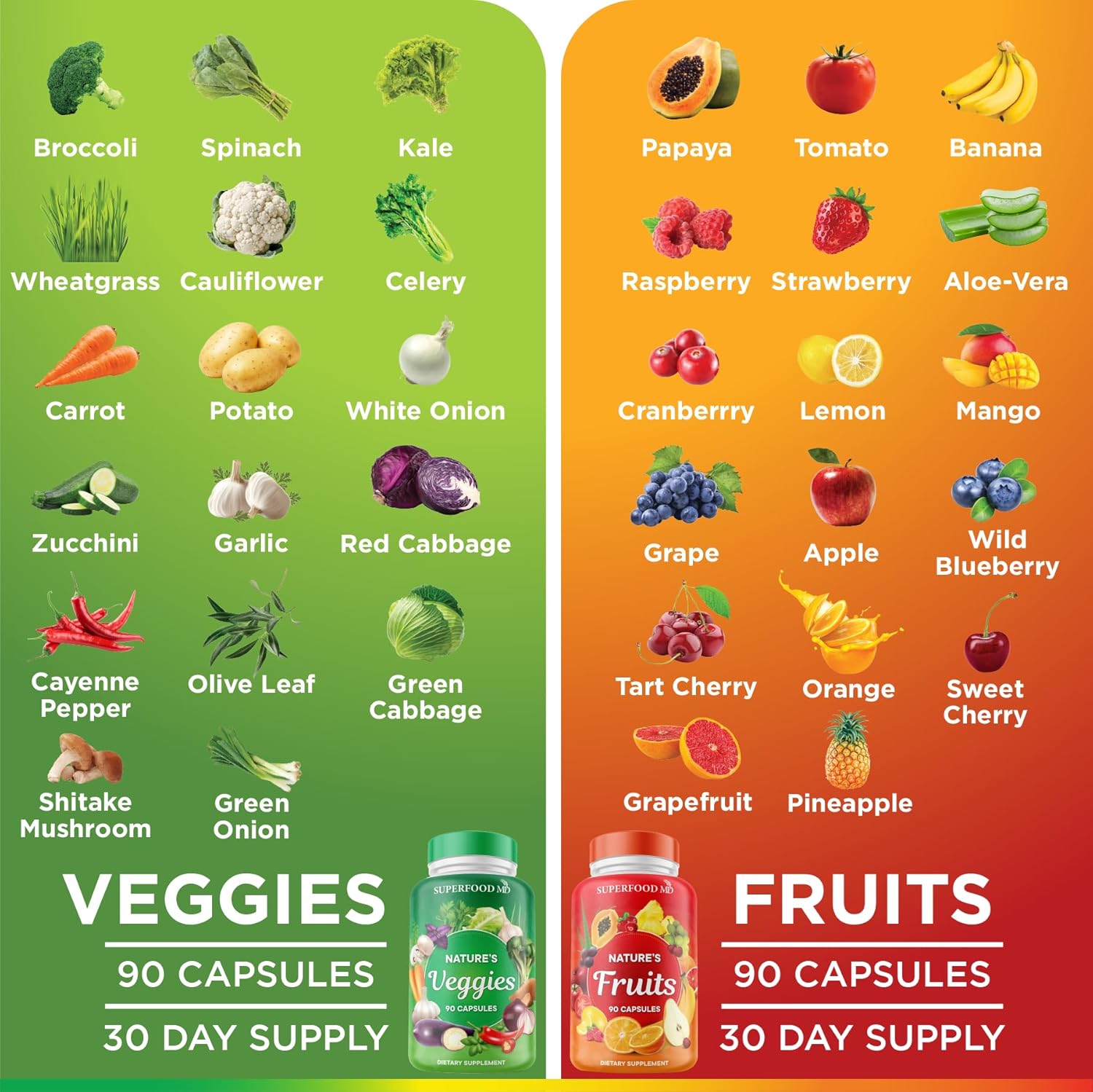 Superfood MD Fruits & Veggies Supplement - Whole Food Natural Superfoods - with Beta Carotene - Soy Free- 90 Count (Pack of 2) - Image 5