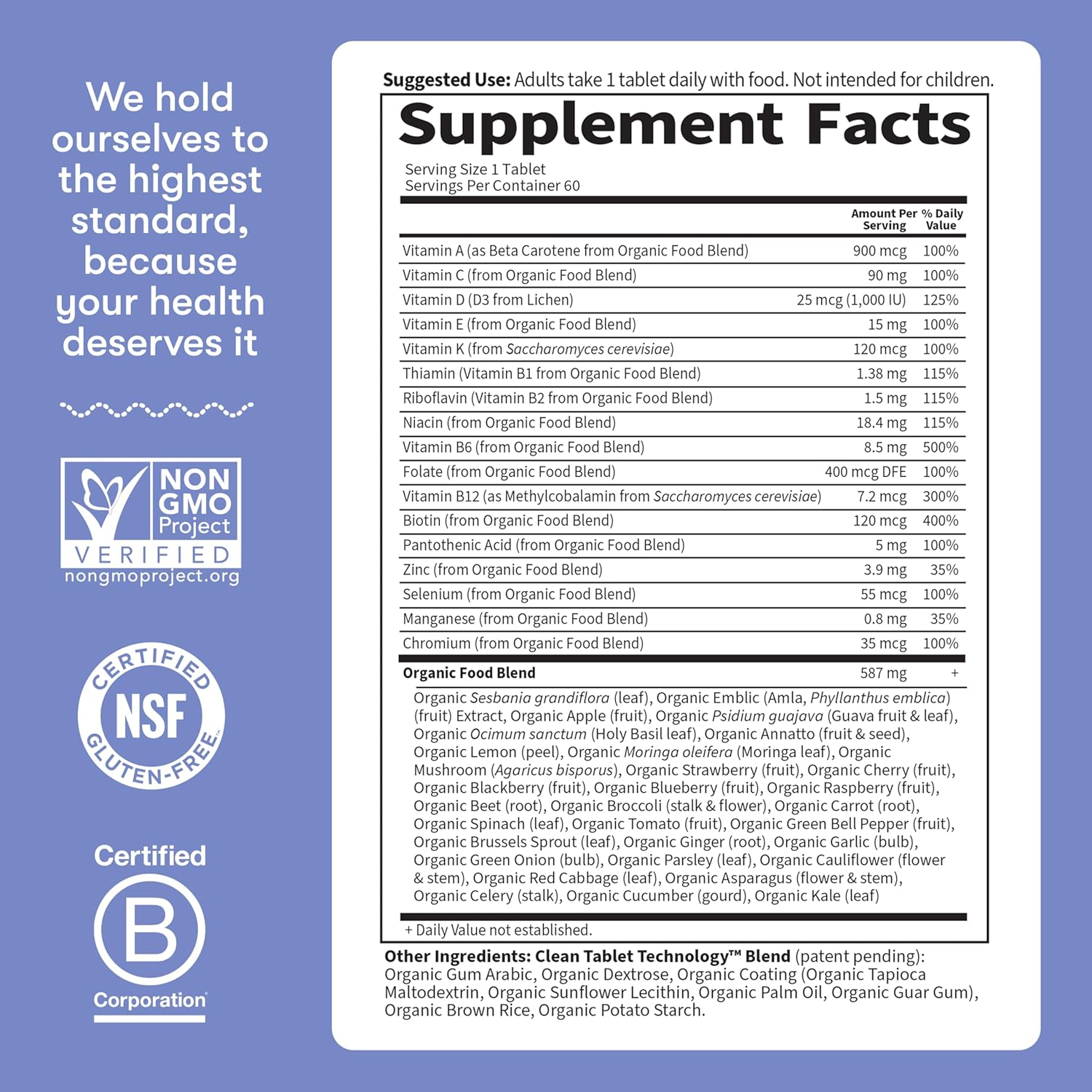 Garden of Life Once Daily Whole Food Multivitamin for Men, Organic Mens Vitamins & Minerals, Vitamin C, Zinc, Vegan, for Health & Well-Being, 60 Tablets - Image 8