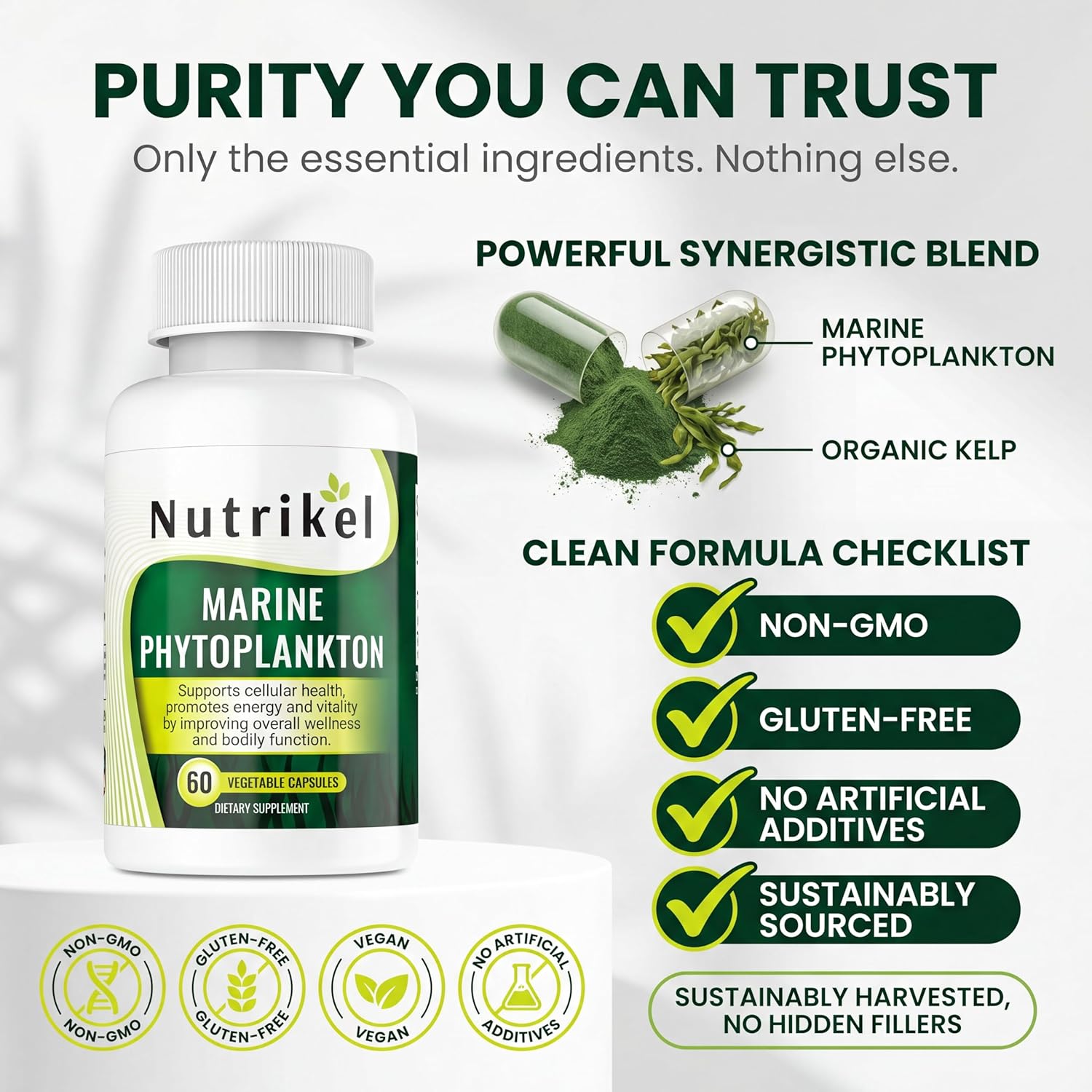 Marine Phytoplankton Omega 3 Supplement – Plant-Based Algae Capsules for Energy, Focus & Cellular Support – Vegan Superfood for Brain, Heart & Skin Health – 1,000mg – 60 Vegan Capsules - Image 7
