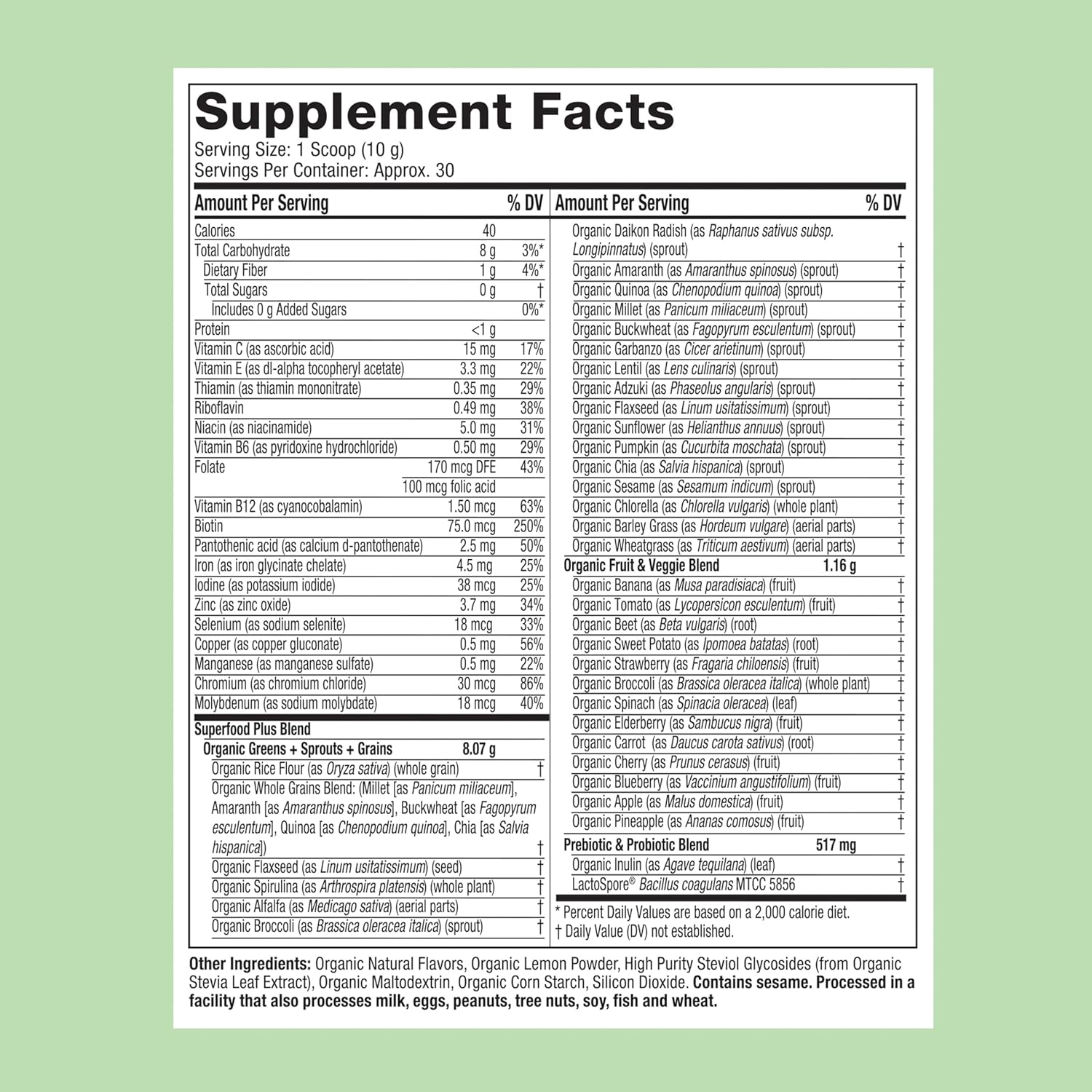 Purely Inspired Organic Green Powder Smoothie Mix, Tropical Mango Iced Tea Flavor (30 Servings) - Probiotics for Digestive Health with Spirulina & Chlorella for Gut Health - Vegan - Image 2