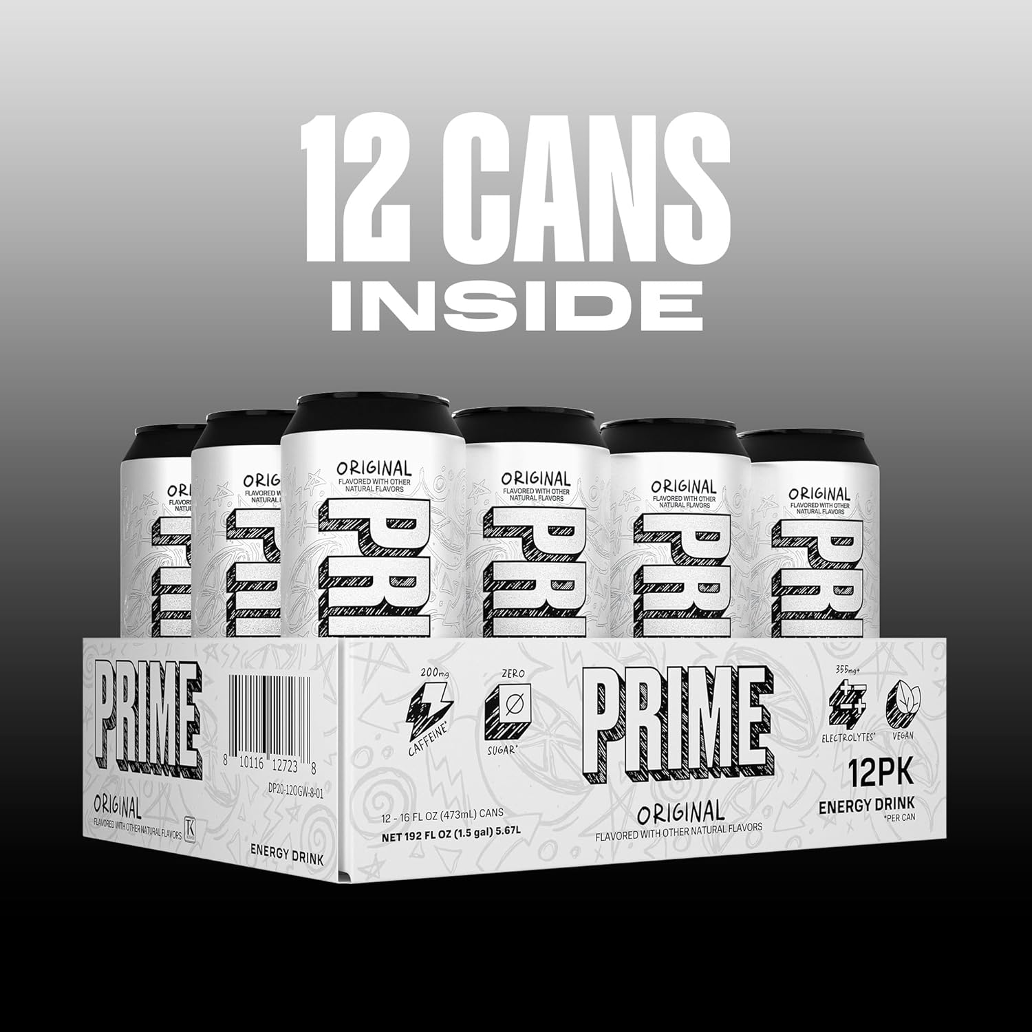 PRIME Energy ORIGINAL, Sugar Free Energy Drink, 200mg Caffeine and 355mg of Electrolytes for Hydration, Low Calorie, Vegan, Gluten Free, 16 Fluid Ounce, 12 Pack - Image 6