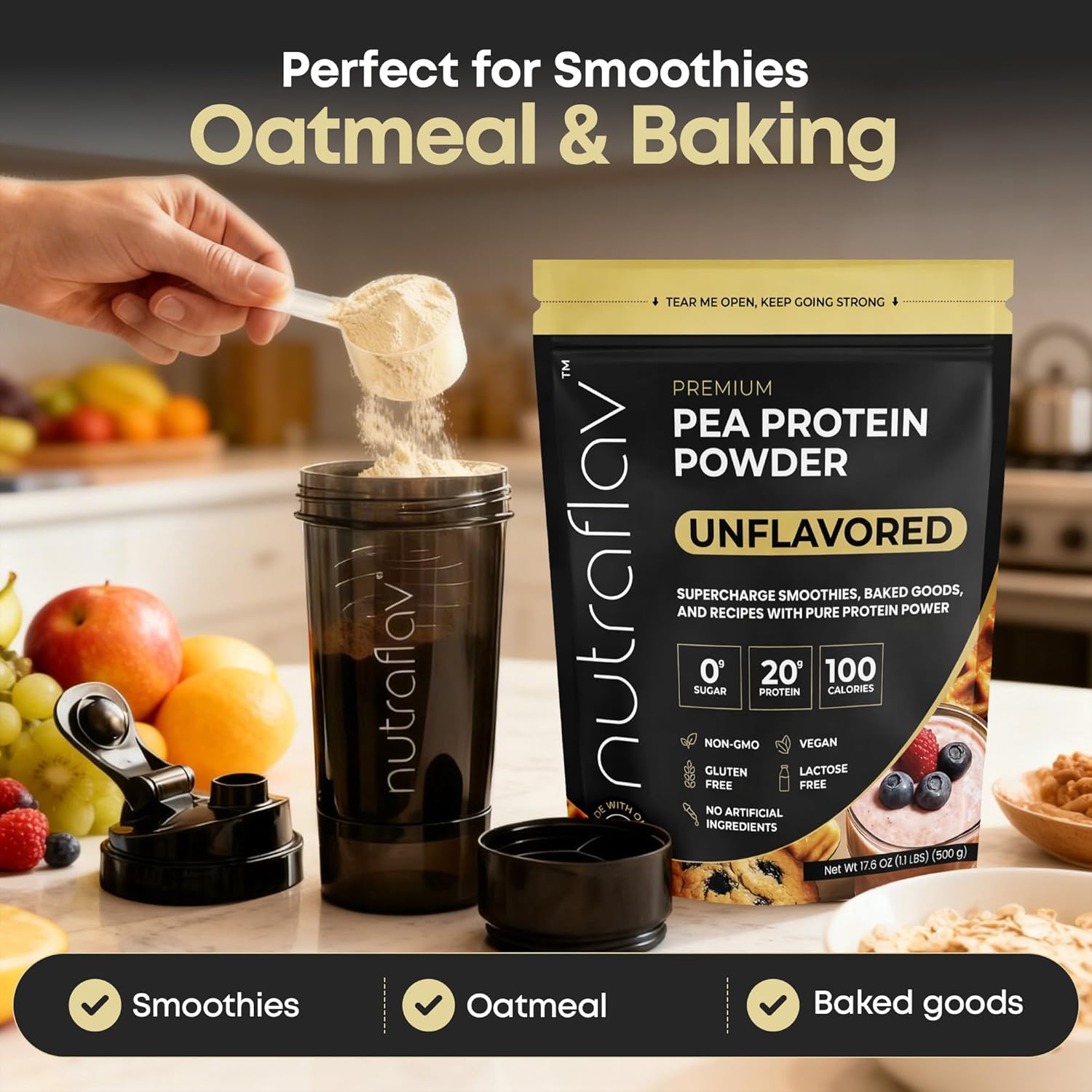 Unflavored Vegan Protein Powder - Plant Based Pea Protein Powder - 20g Protein Per Serving with 1 Ingredient - Iron-Rich, Easy to Digest - No Added Sugar - Great for Shakes & Smoothies - 20 Servings - Image 8