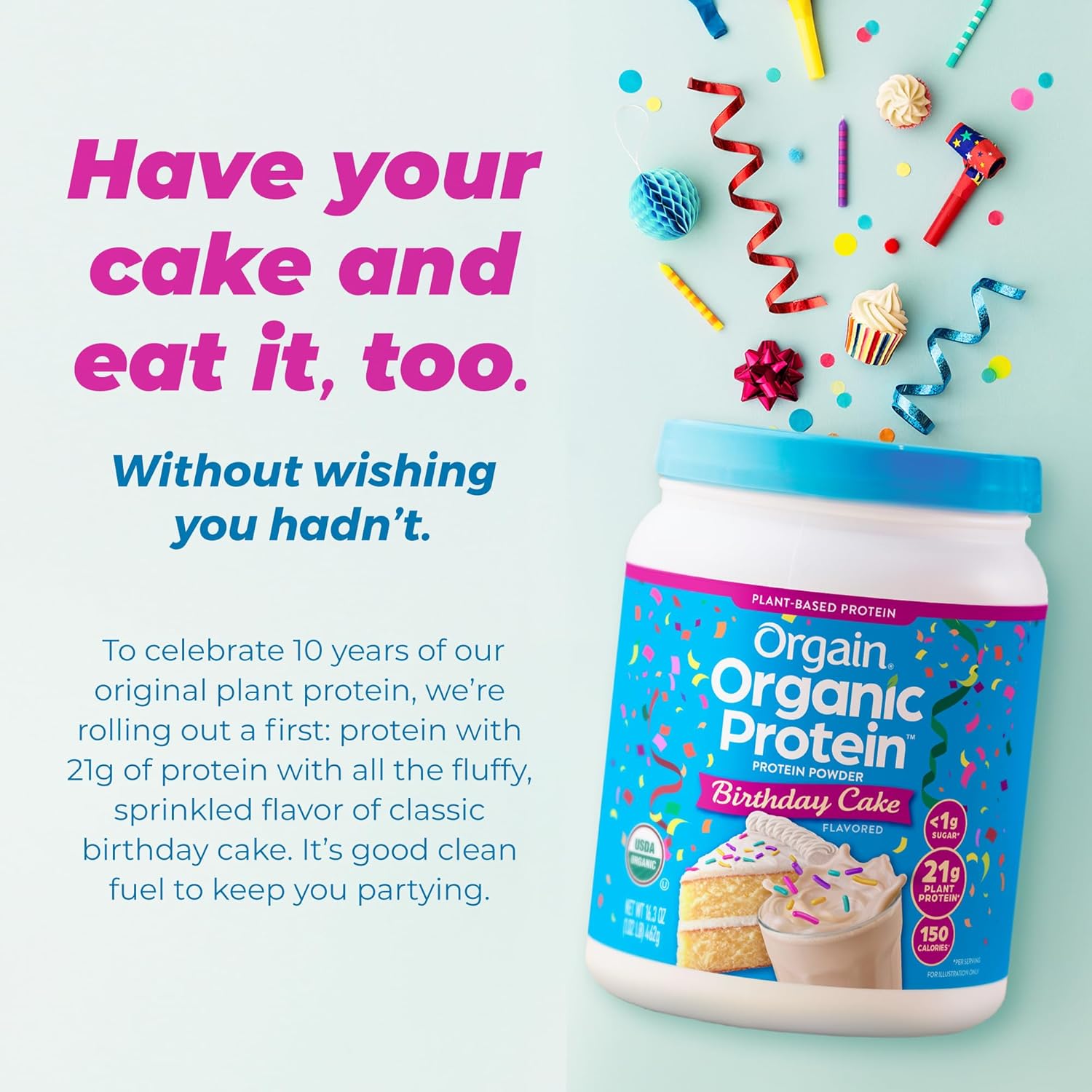 Orgain Organic Vegan Protein Powder, Birthday Cake - 21g Plant Based Protein, 7g Prebiotic Fiber, Low Net Carb, No Lactose Ingredients, No Added Sugar, Non-GMO, for Shakes & Smoothies, 1.02 lb - Image 7