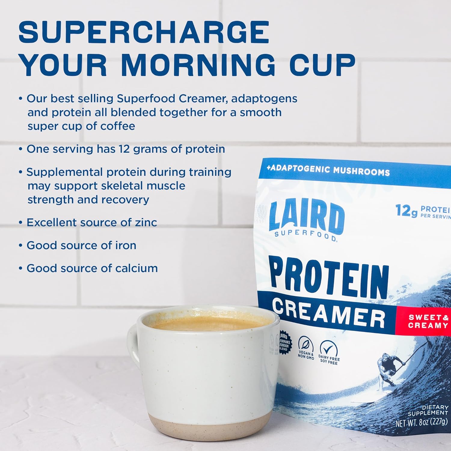 Laird Superfood Non-Dairy Protein Creamer, Sweet & Creamy + Adaptogens, Superfood Creamer with Functional Mushrooms, 12g Protein Per Serving, 8oz Bag - Image 5