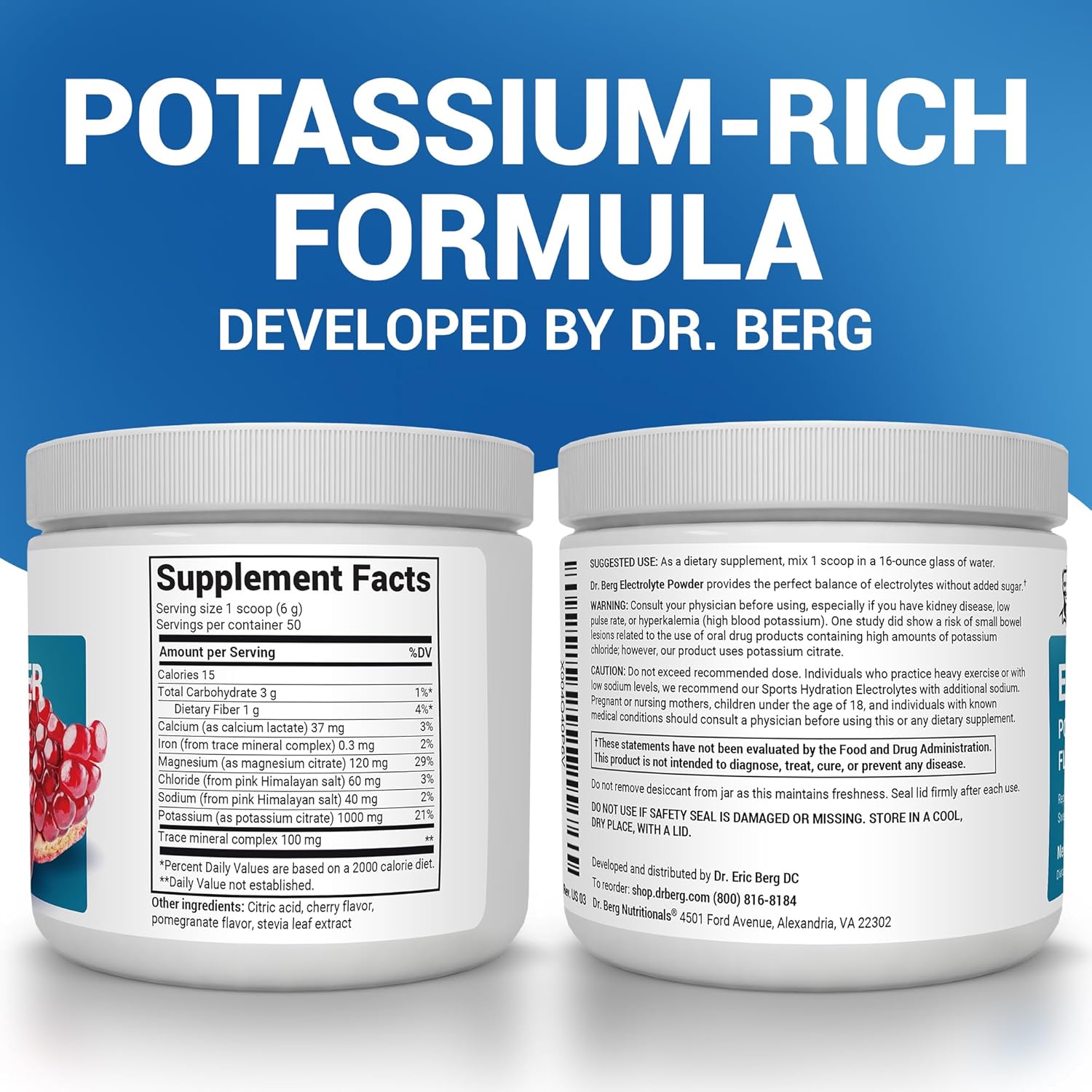 Dr. Berg Zero Sugar Hydration Keto Electrolyte Powder - Enhanced w/ 1000 mg of Potassium & Real Pink Himalayan Salt (NOT Table Salt) - Pomegranate and Cherry Hydration Drink Supplement - 50 Servings - Image 2