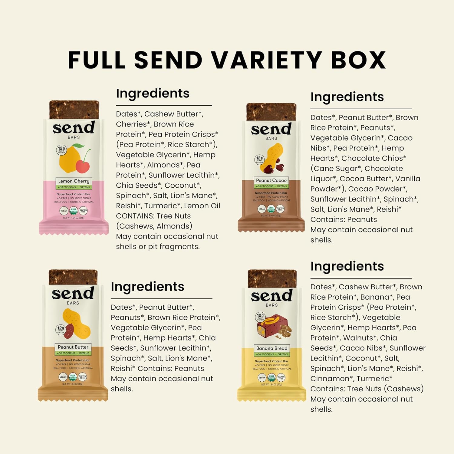 SEND Bars Organic Plant Based, Vegan, Healthy Protein Bars with Greens (Organic Variety Box, 8 Bars) – Only Real Food Ingredients, No Added Sugar, Gluten Free, Dairy Free, Non-GMO, Healthy Snacks - Image 3