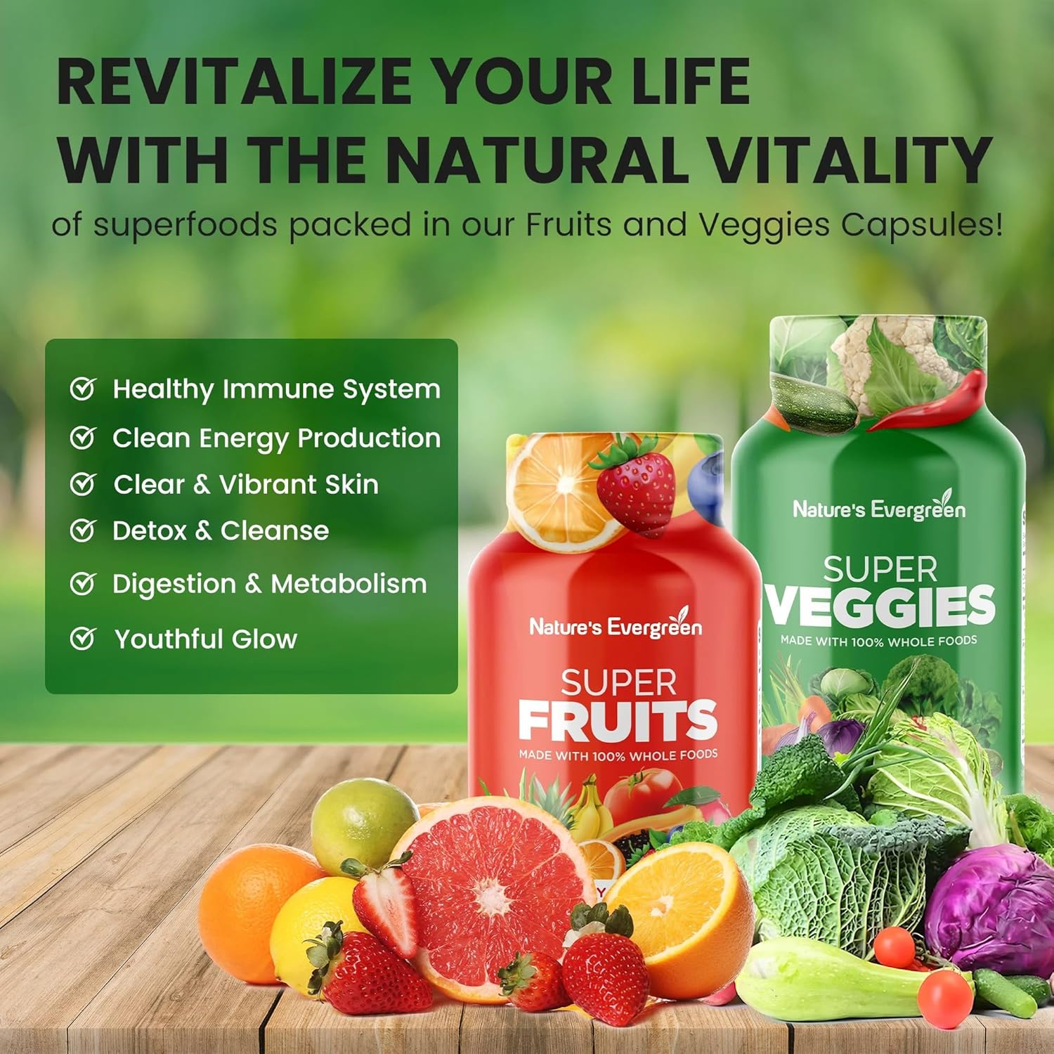 Fruits and Veggies Supplement - Nature Fruits and Vegetables Supplements - Vegan, Non GMO, Soy Free, Superfood Vitamins & Minerals Nutritional Balance - (Total 180 Capsules - Pack of 2) Made in USA - Image 3