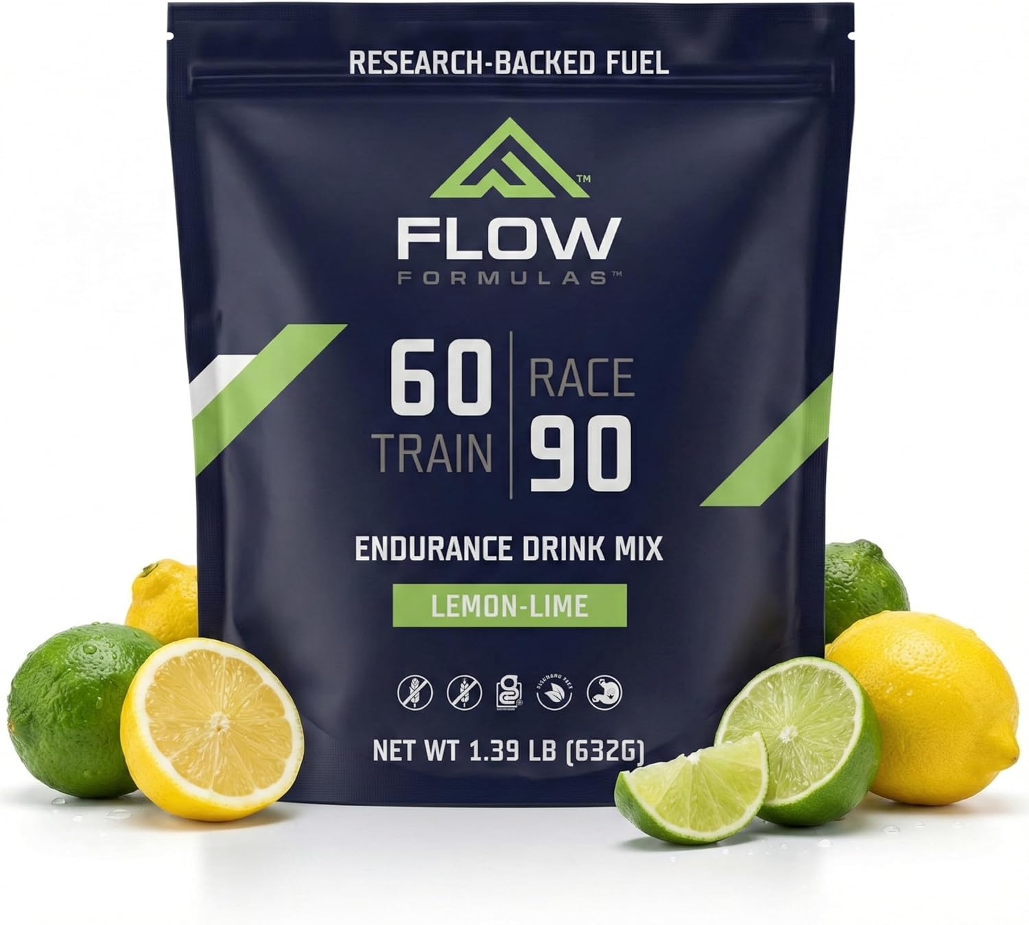 Flow Formulas Lemon Lime Endurance Drink Mix, 30 Servings | Top 12 Allergen-Free, Carbohydrate & Electrolyte Sports Fuel Powder for Performance Training, High Carb Hydration, Gluten-Free