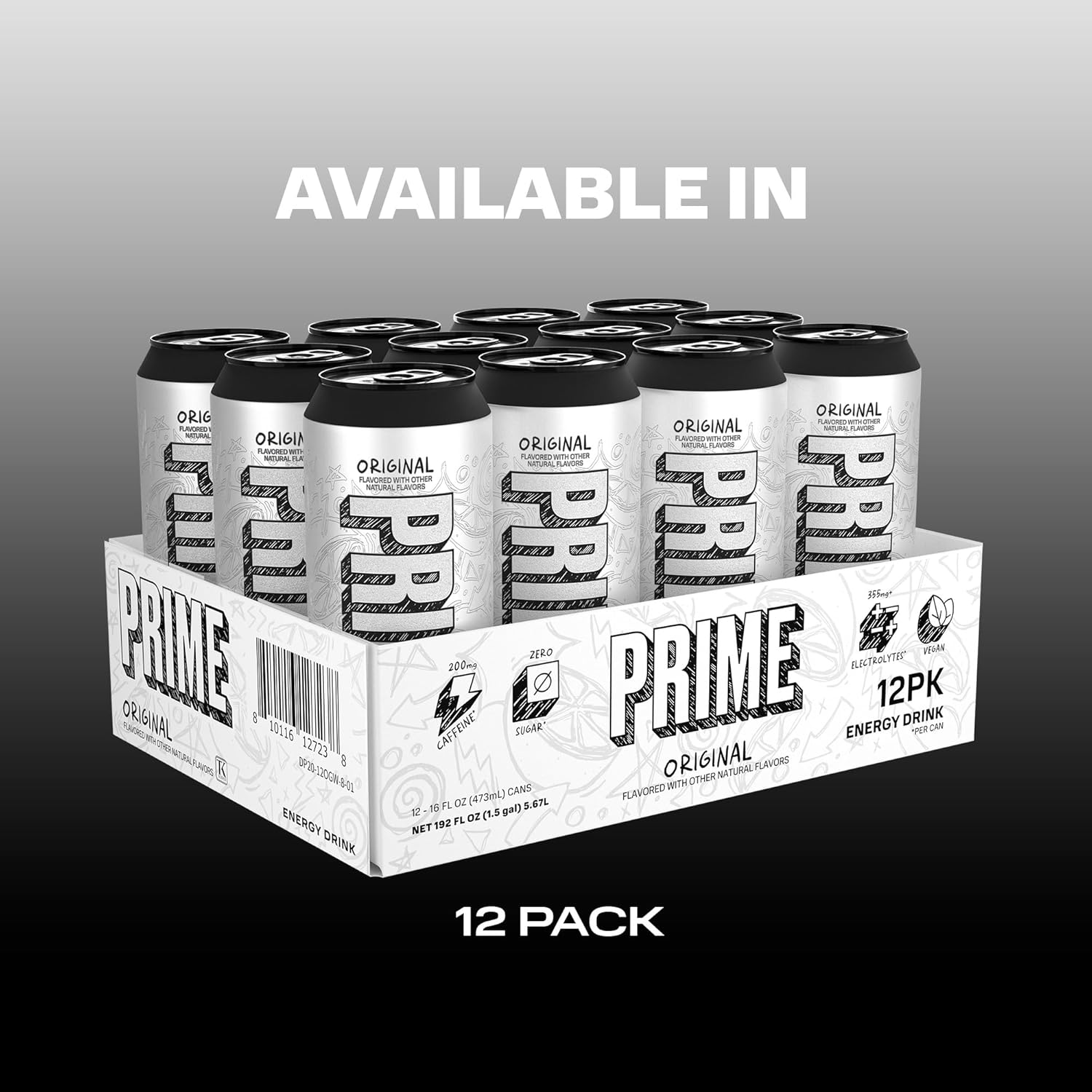 PRIME Energy ORIGINAL, Sugar Free Energy Drink, 200mg Caffeine and 355mg of Electrolytes for Hydration, Low Calorie, Vegan, Gluten Free, 16 Fluid Ounce, 12 Pack - Image 7