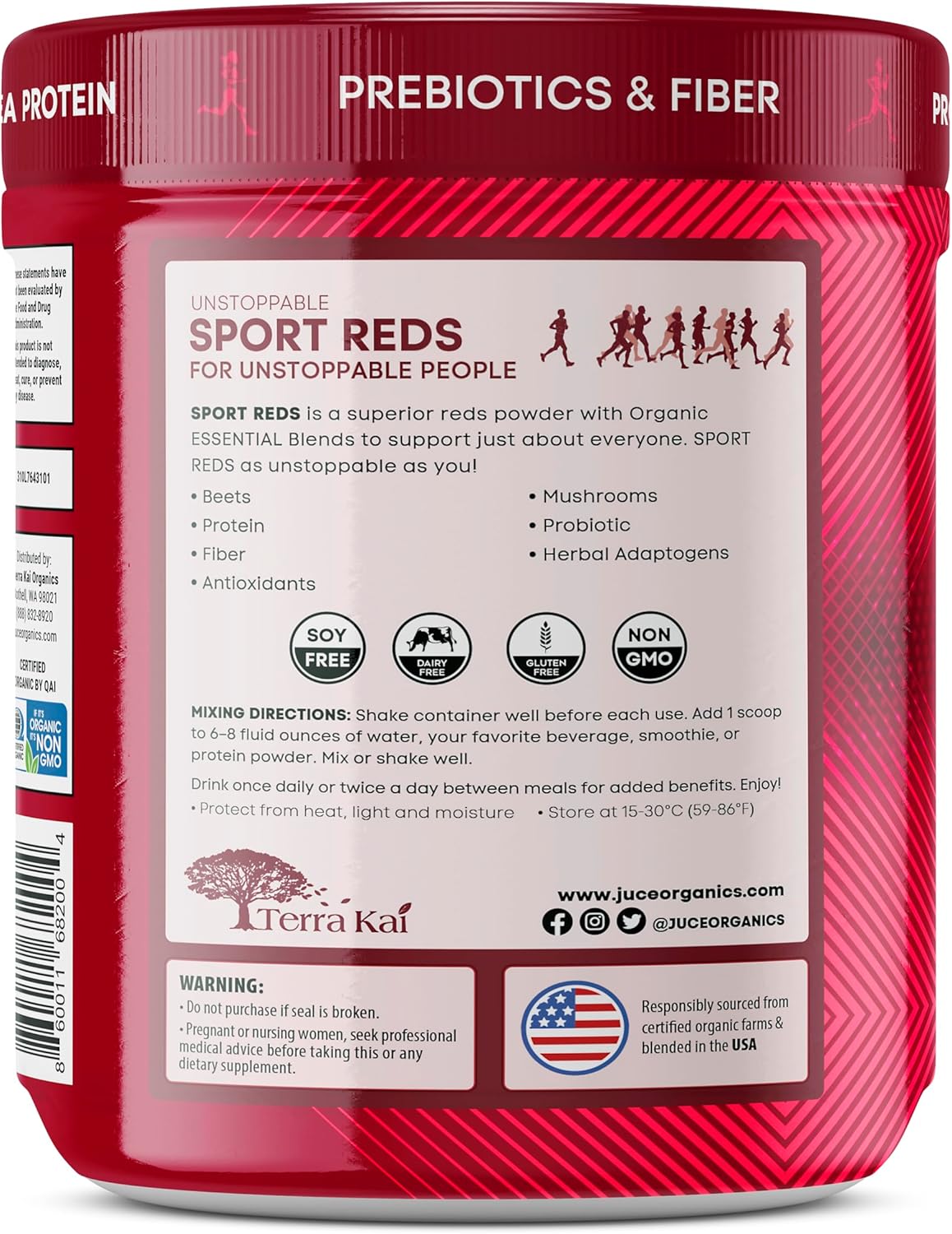 Terra Kai Organics Juce SR7 Sport Reds Organic Fruit & Veggies w/Pea Protein | 43 Superfoods, Antioxidants, Mushrooms, Beets, Herbal Adaptogens, Probiotic, Fiber, Garden Berry Flavor (30 Servings) - Image 2