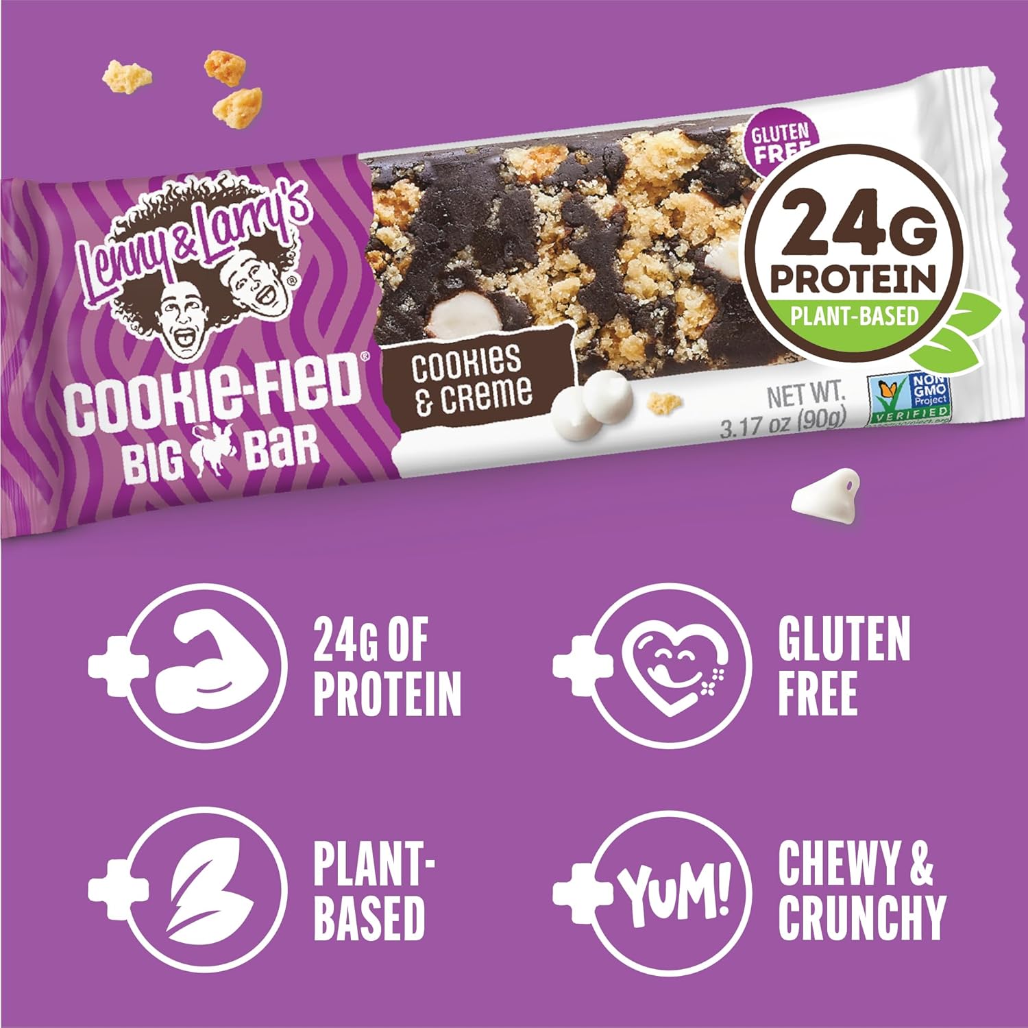 Lenny & Larry's Cookie-fied BIG BAR – Cookies and Creme Vegan Protein Bars 12x90g – Healthy Snacks, 24g Plant Protein & 10g Prebiotic Fiber – Gluten-Free Power Bar & Vegan - Image 3