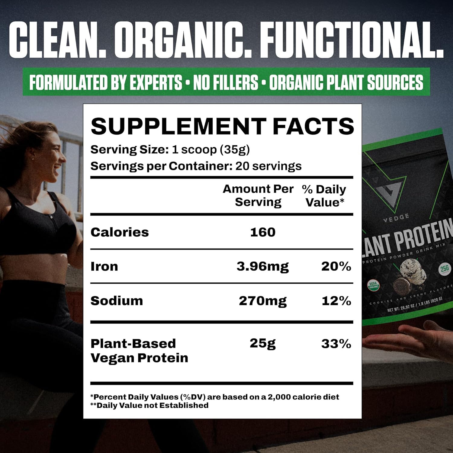 VEDGE Vegan Protein Powder - Plant Protein Powder with Pea, Pumpkin & Sunflower - USDA Organic, Amino Acids, Dairy Free, Soy Free, Keto, Non GMO - Cookies and Creme - 20 Servings - Image 3