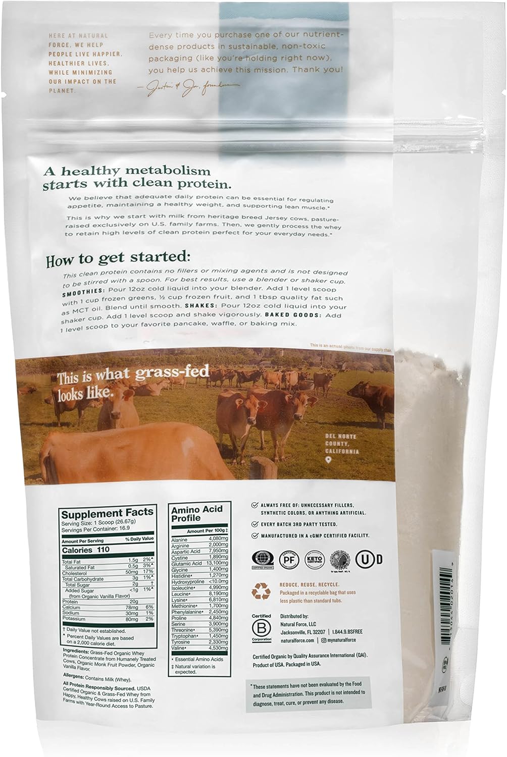 Natural Force Grass Fed Organic Whey Protein Powder – Non GMO Verified, Humane Certified & Lab Tested for Toxins – Real Vanilla Flavor – Keto Friendly, Low Carb, and Kosher - 16 Ounce A2 Protein - Image 2