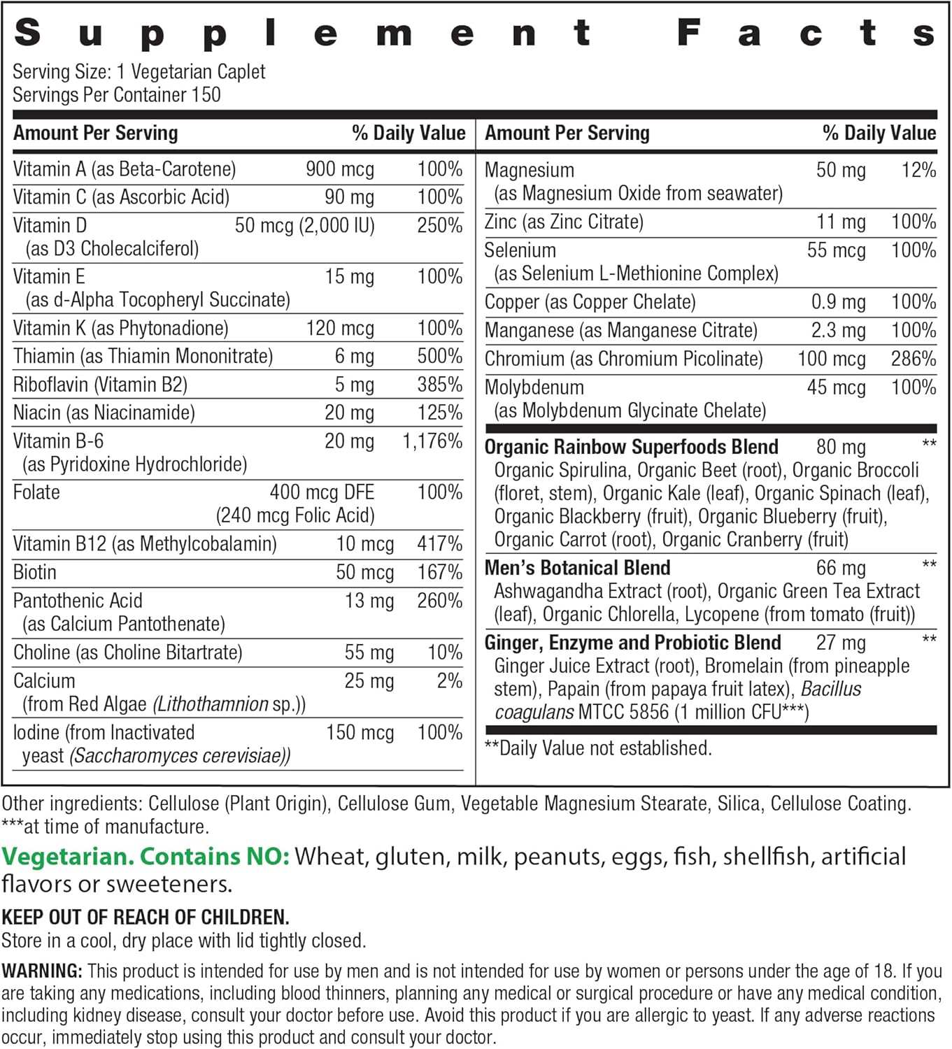 Rainbow Light Mens Multivitamin One + | 150 Caplets | Supports Cellular Energy & Immune Health | with Vitamins C, D, and Zinc | Real Food Nutrients, Digestive Enzymes & Probiotics - Image 2