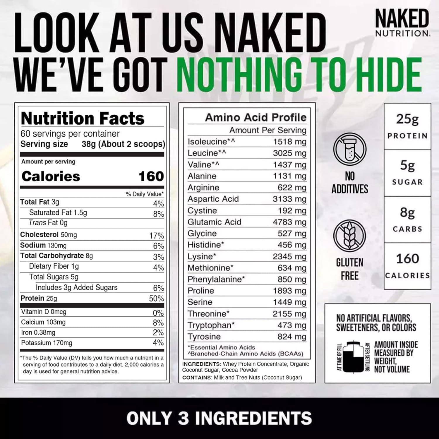 NAKED Whey Protein Supplement Powder, Chocolate, NSF Certified, GMO Free, Soy Free, Gluten Free Aid Muscle Growth and Recovery 60 Servings, 5 Ib - Image 5
