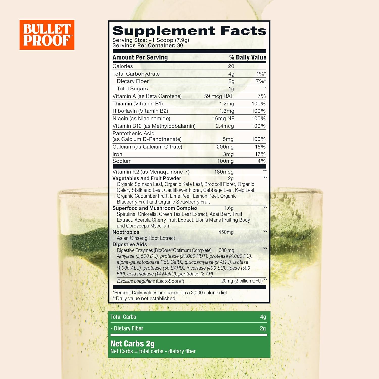 Bulletproof Greens, 8.4 Ounces, Daily Greens Powder with Superfoods and Nootropics, Full Serving of Vegetables, Essential Nutrients - Image 2