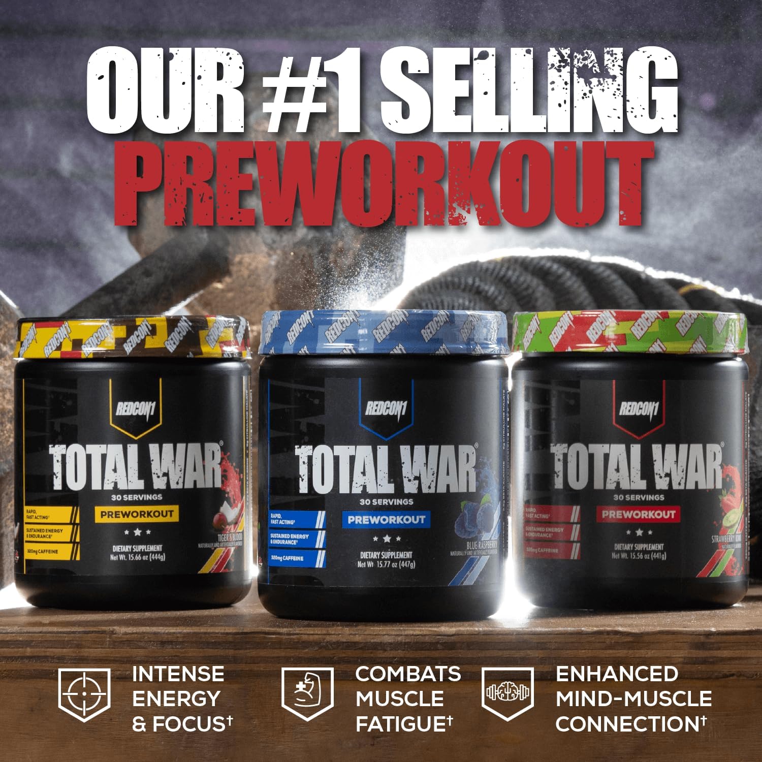 REDCON1 Total War Pre Workout - Beta Alanine + Citrulline Malate Keto Friendly Preworkout for Men & Women with 320mg of Caffeine - Fast Acting -Blue Lemonade (30 Servings) - Image 4